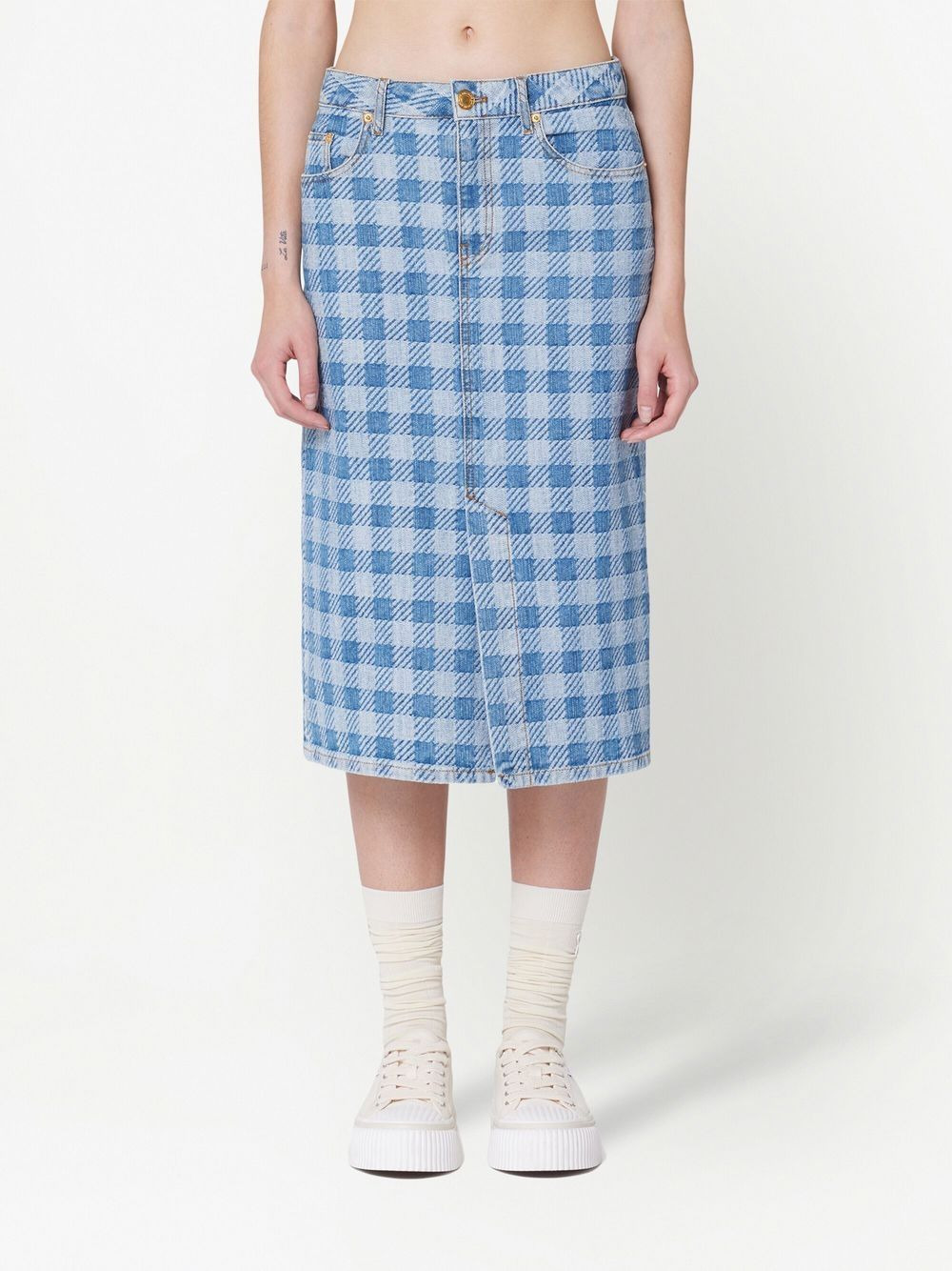 gingham denim pencil skirt - 3