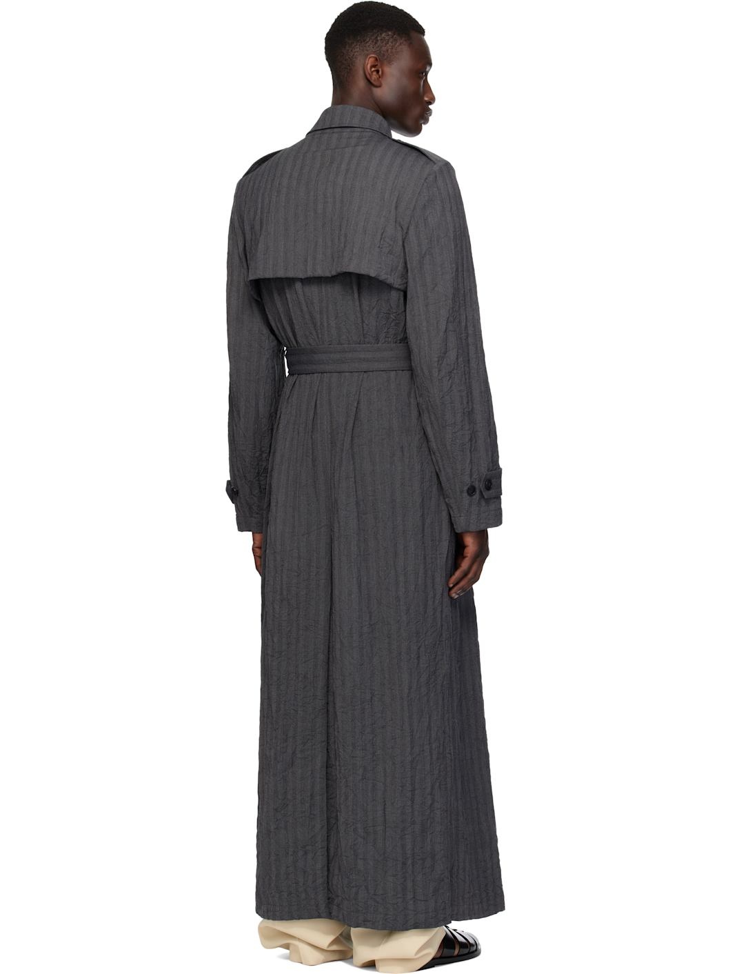 Navy Double-Breasted Trench Coat - 3