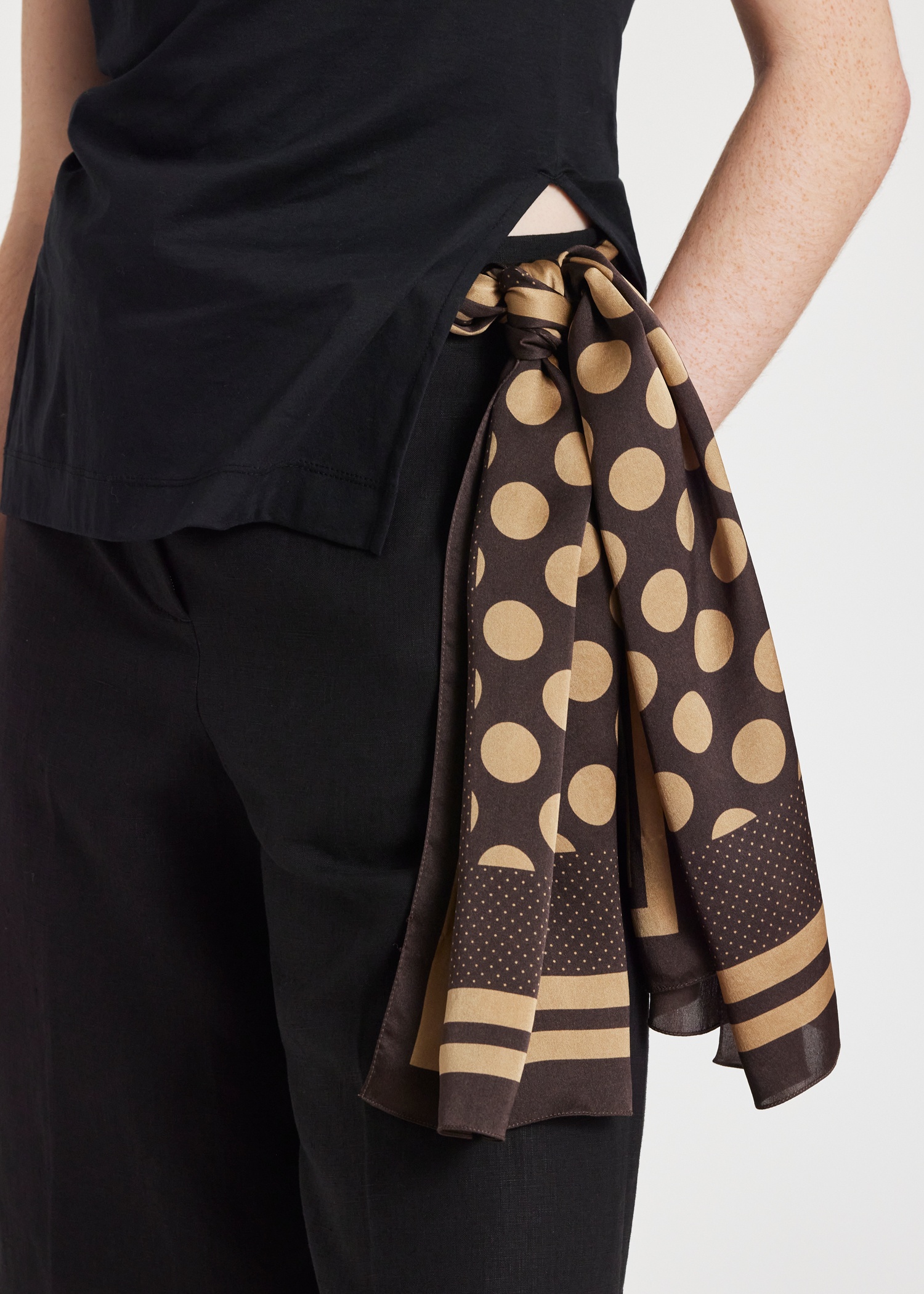 Women's Silk Khaki Polka Dot Scarf - 5