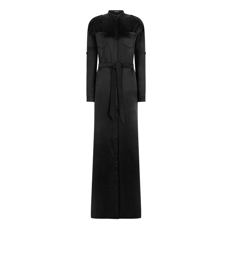 POLKA DOT JACQUARD LONG BELTED MILITARY DRESS 1