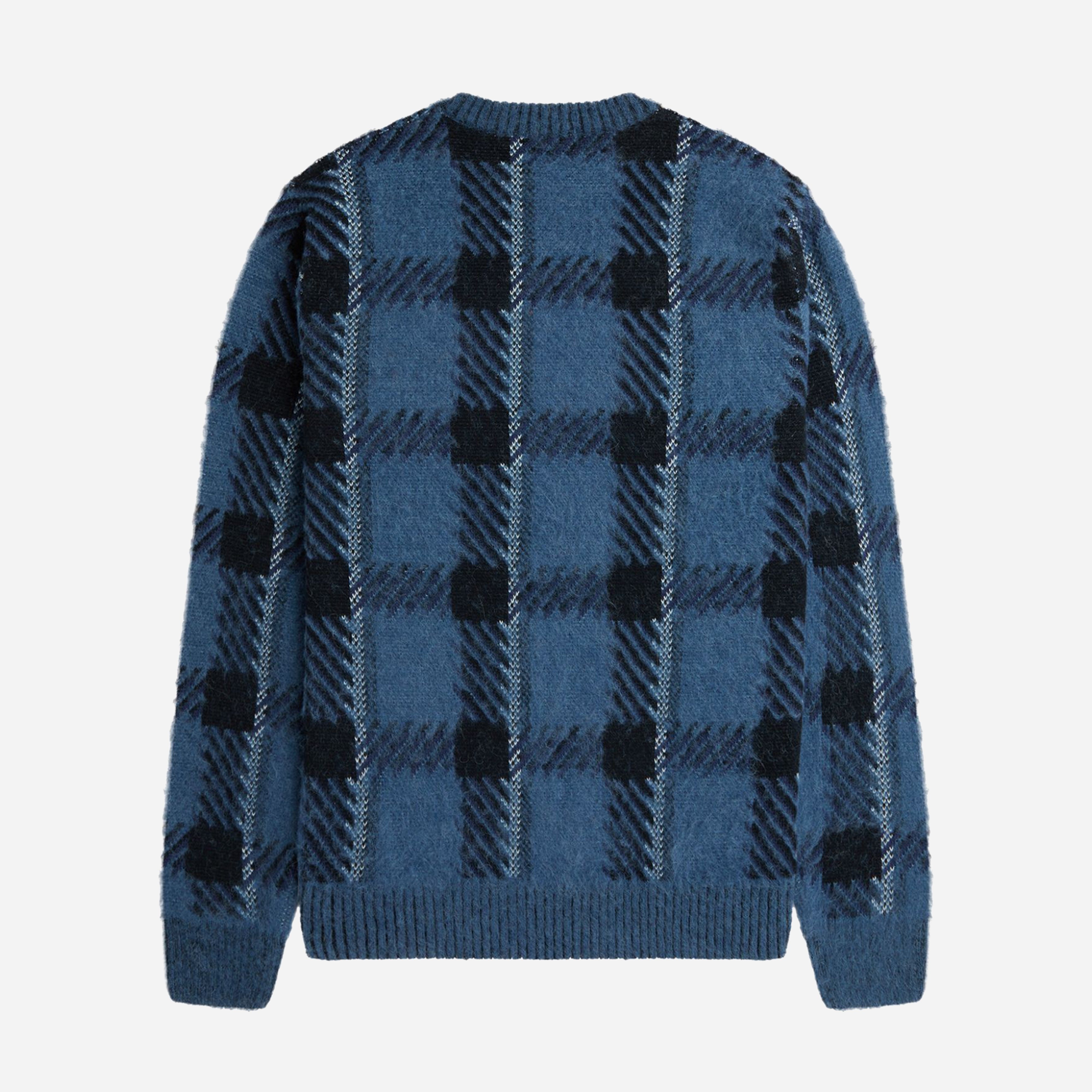 トップス FRED PERRY Glitch Tartan Jumper Fred Perry Men's Glitch Tartan Crew Jumper in Midnight Blue