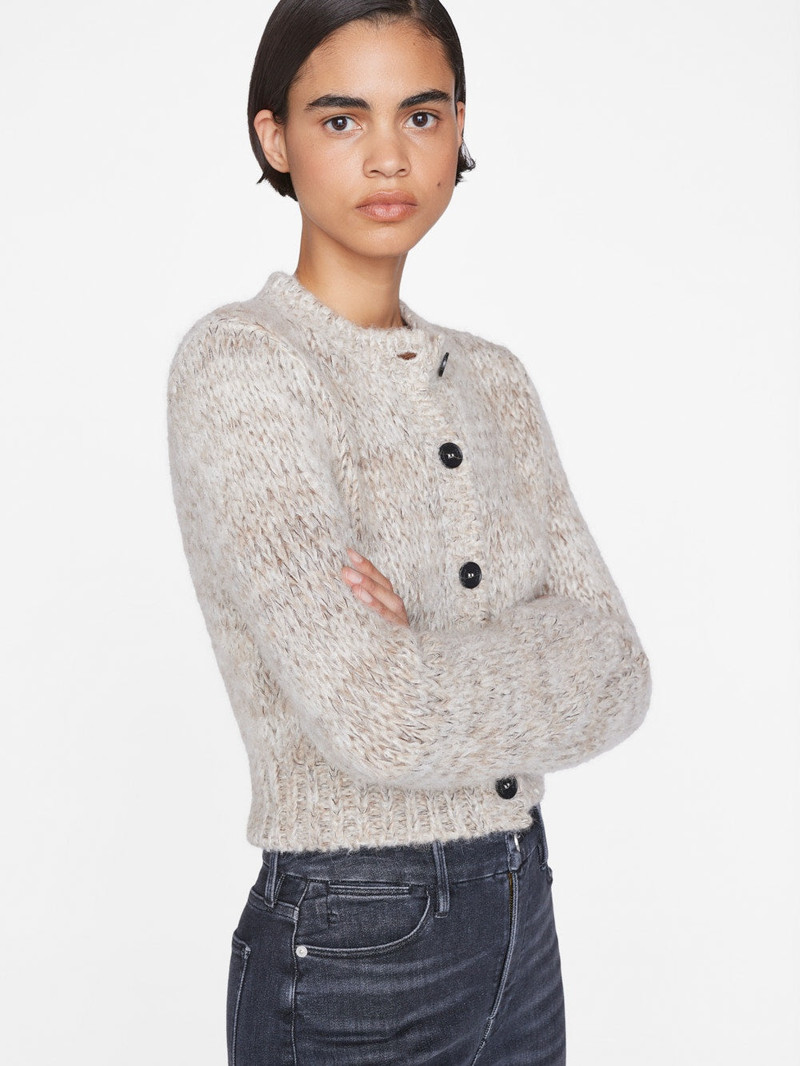 FRAME Marl Cardi Sweater in Oatmeal Heather Multi outlook