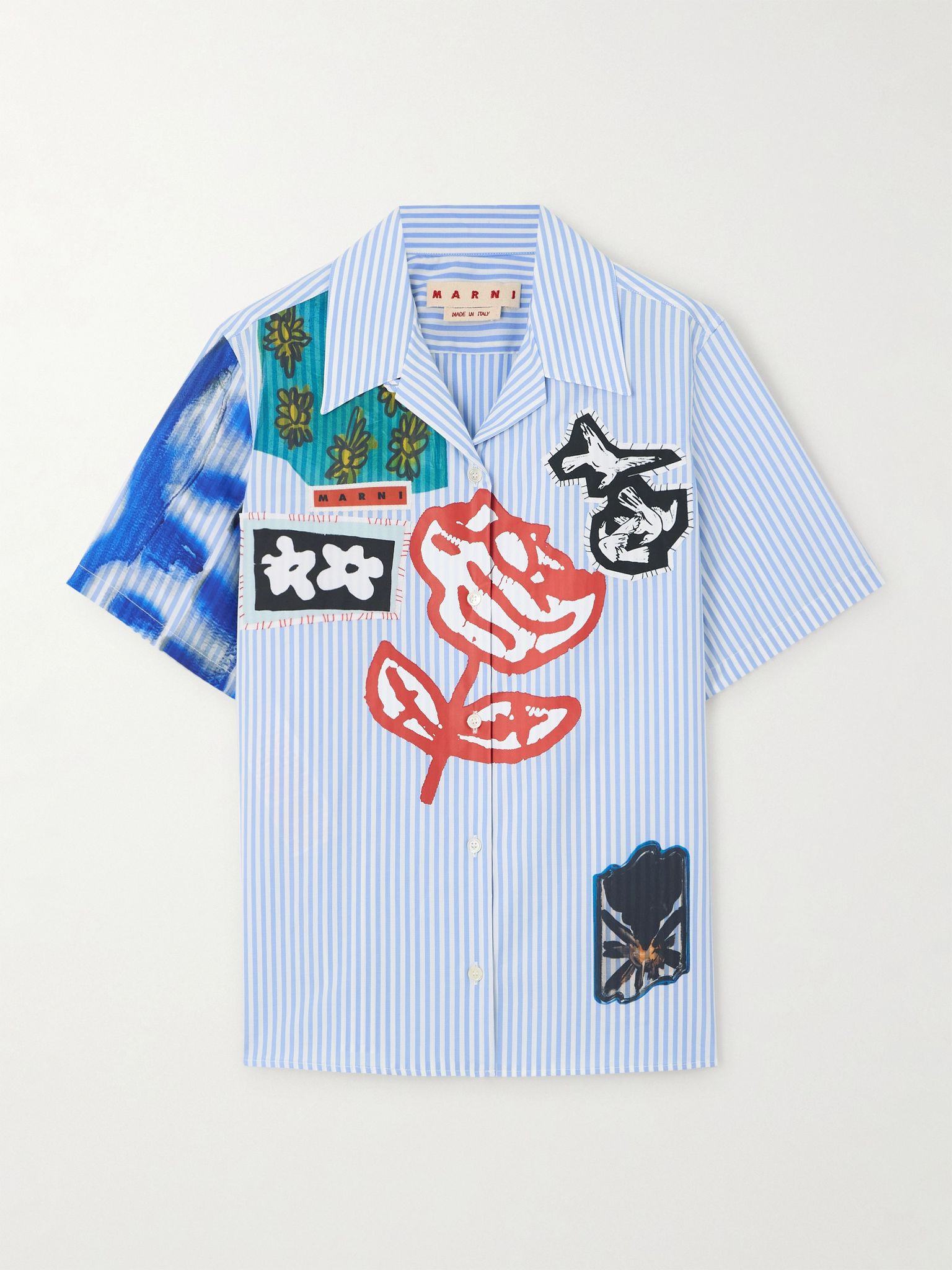 Appliquéd printed striped cotton-poplin shirt Multi - 1