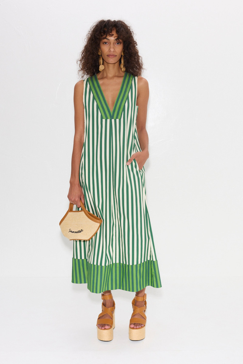 SIMONMILLER Mar Striped Poplin Dress in Green Stripe Combo outlook