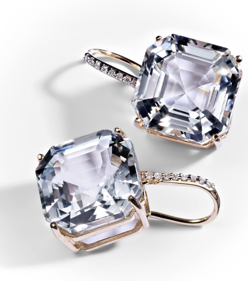 14kt gold earrings with quartz and diamonds 5