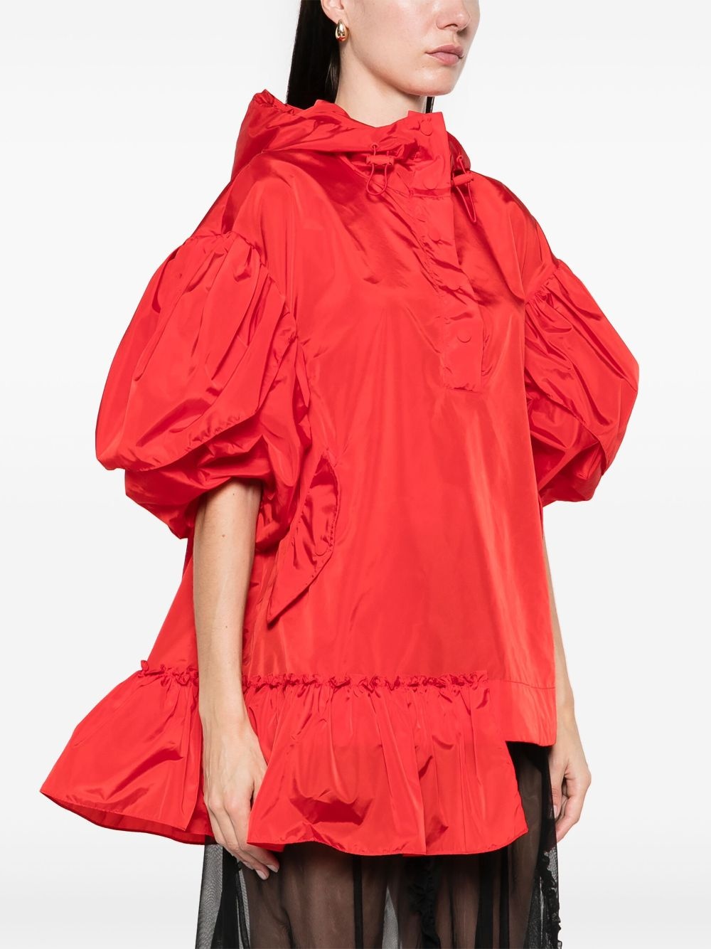 ruffle-detail petal-sleeve hoodie - 3