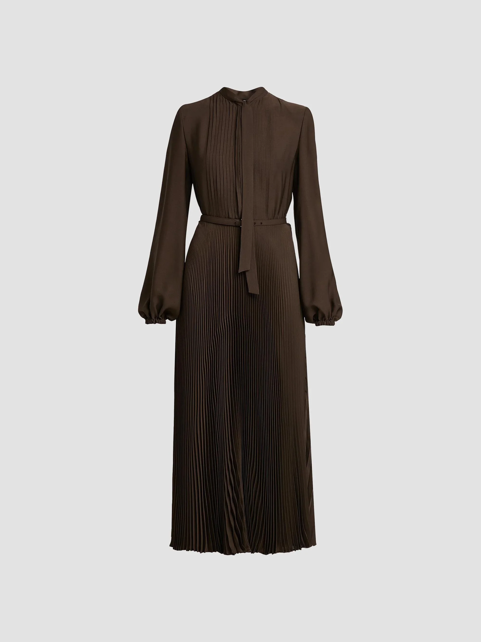 Women's Plissé Tieneck Blouson-Sleeve Midi Dress - Musk - 1