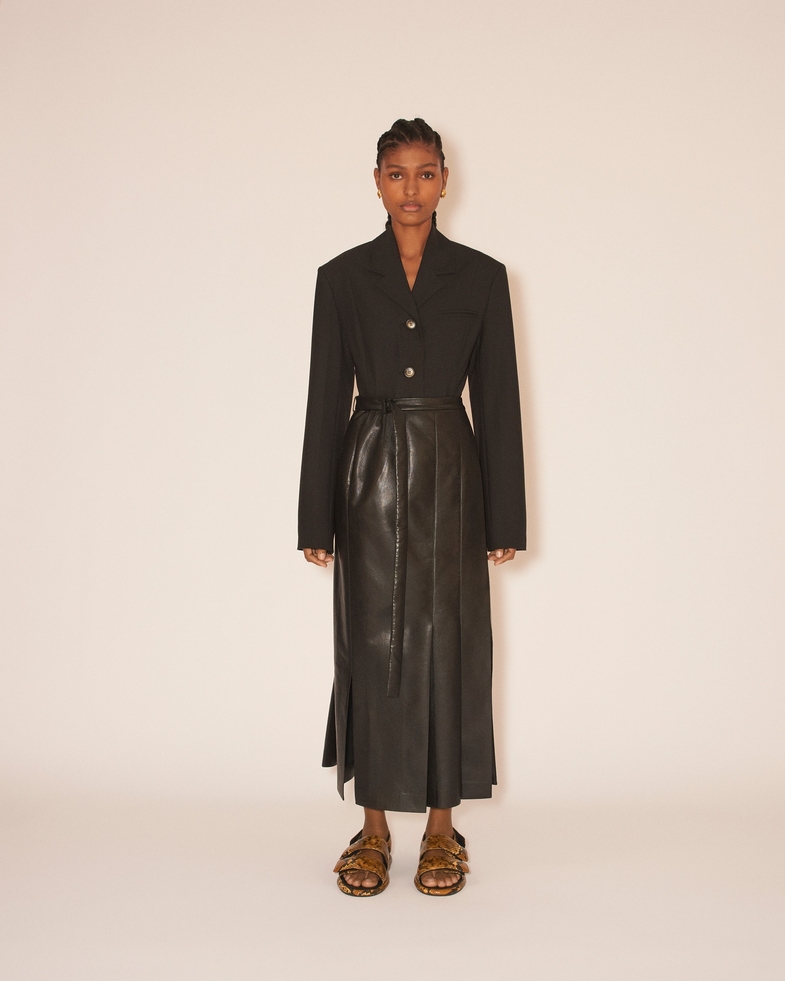 FIDA - Straight Regenerated Leather wrap kilt skirt - Black - 2