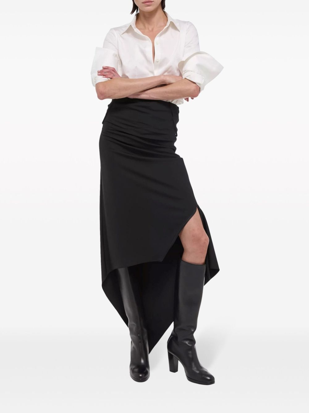 asymmetric virgin wool midi dress - 3