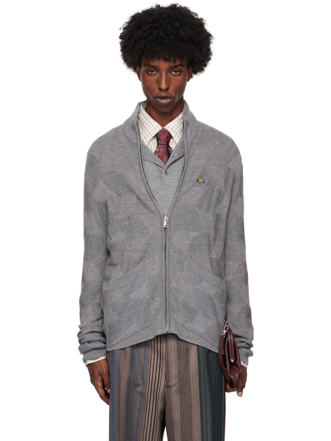 Gray Fisherman Zip-Up Sweater - 1
