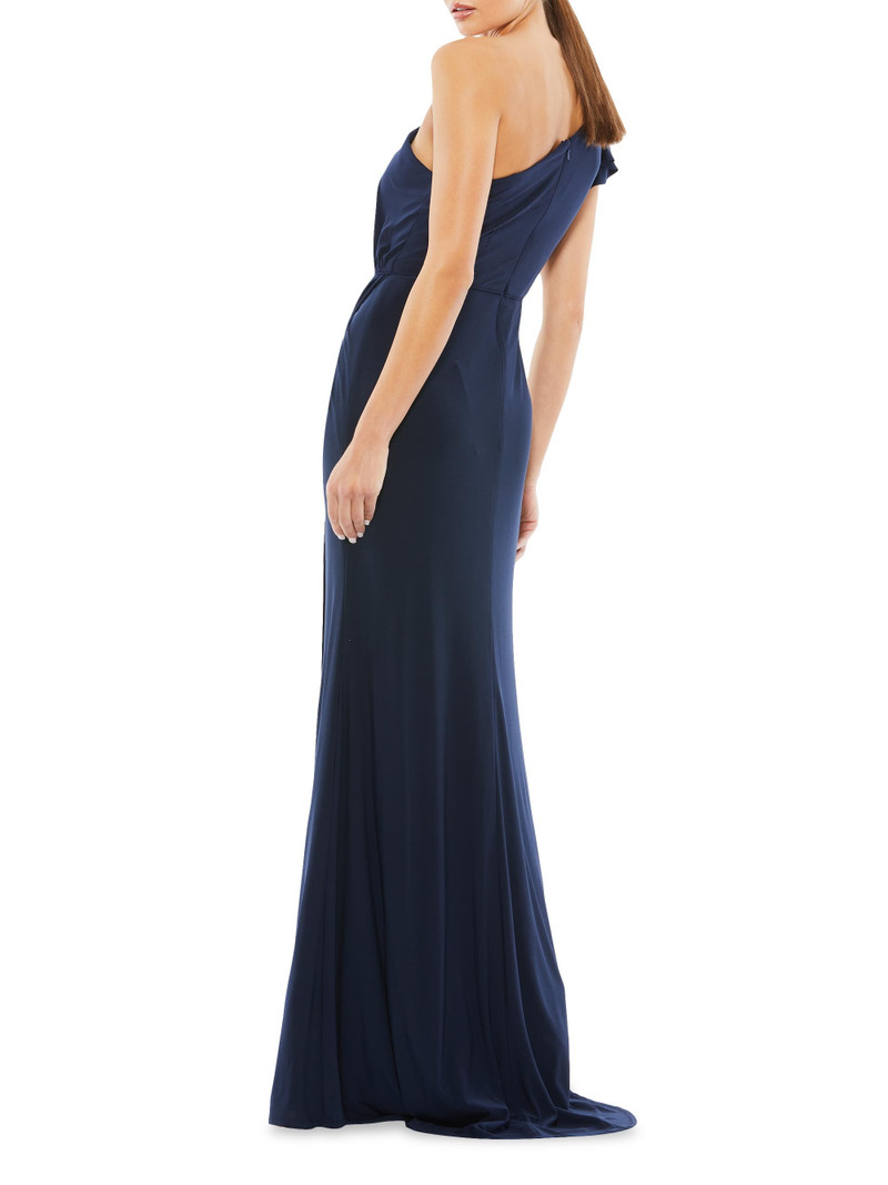 Women's One-Shoulder Draped Jersey Sheath Gown - Midnight 3