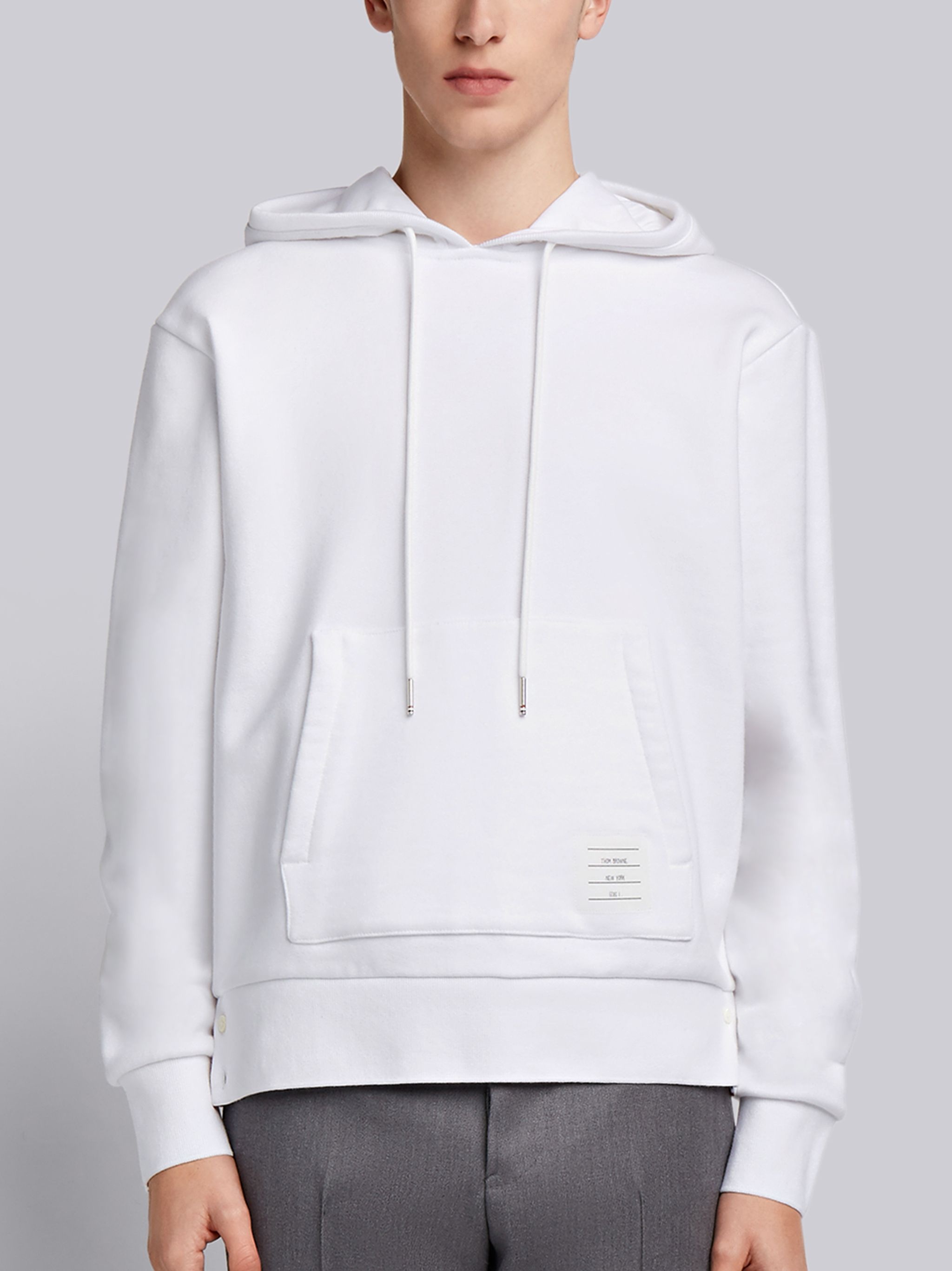 White Loopback Jersey Knit Center Back Stripe Pullover Hoodie - 1