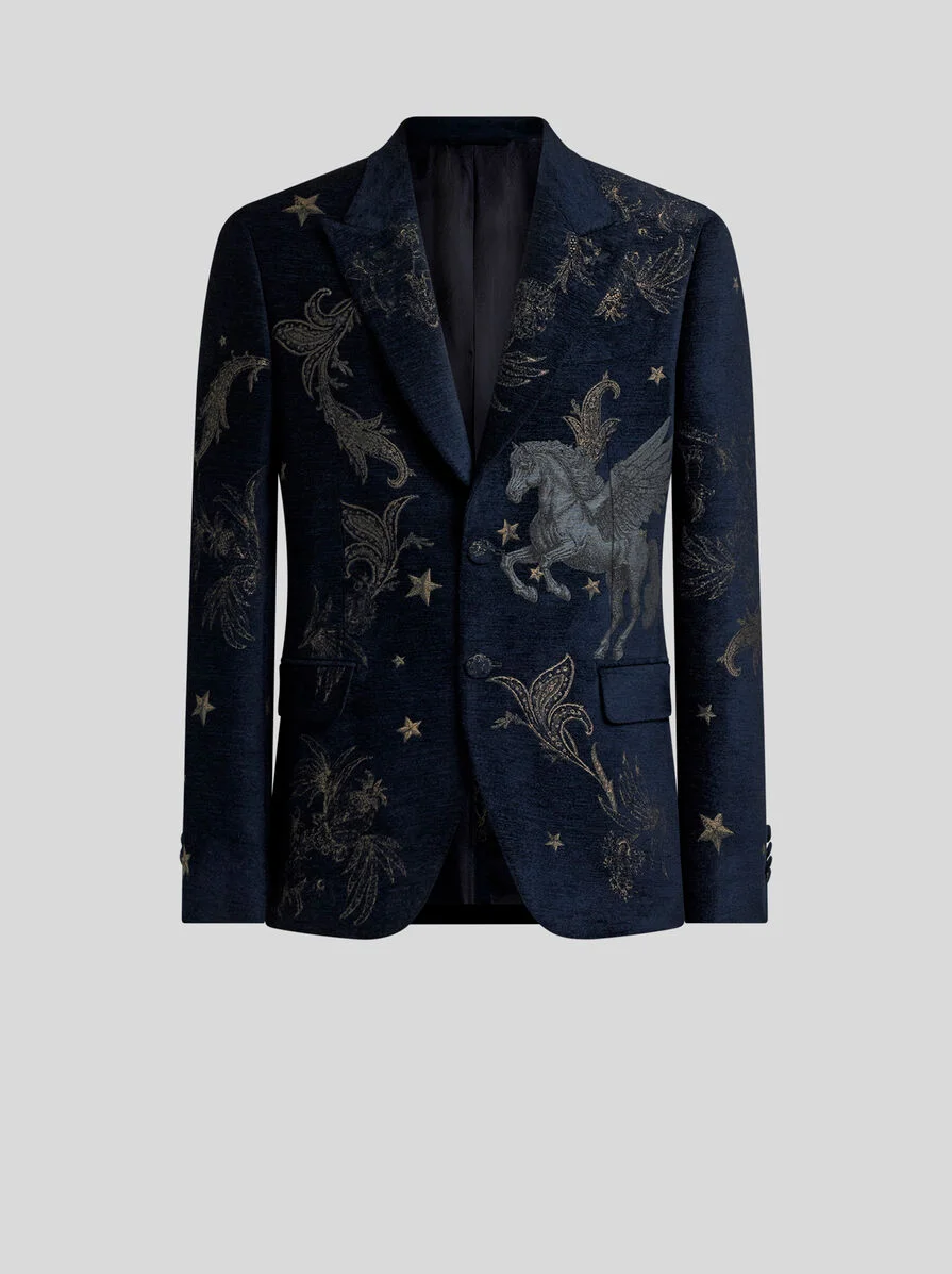 CHENILLE JACQUARD SINGLE-BREASTED JACKET WITH PEGASO MOTIF - 1