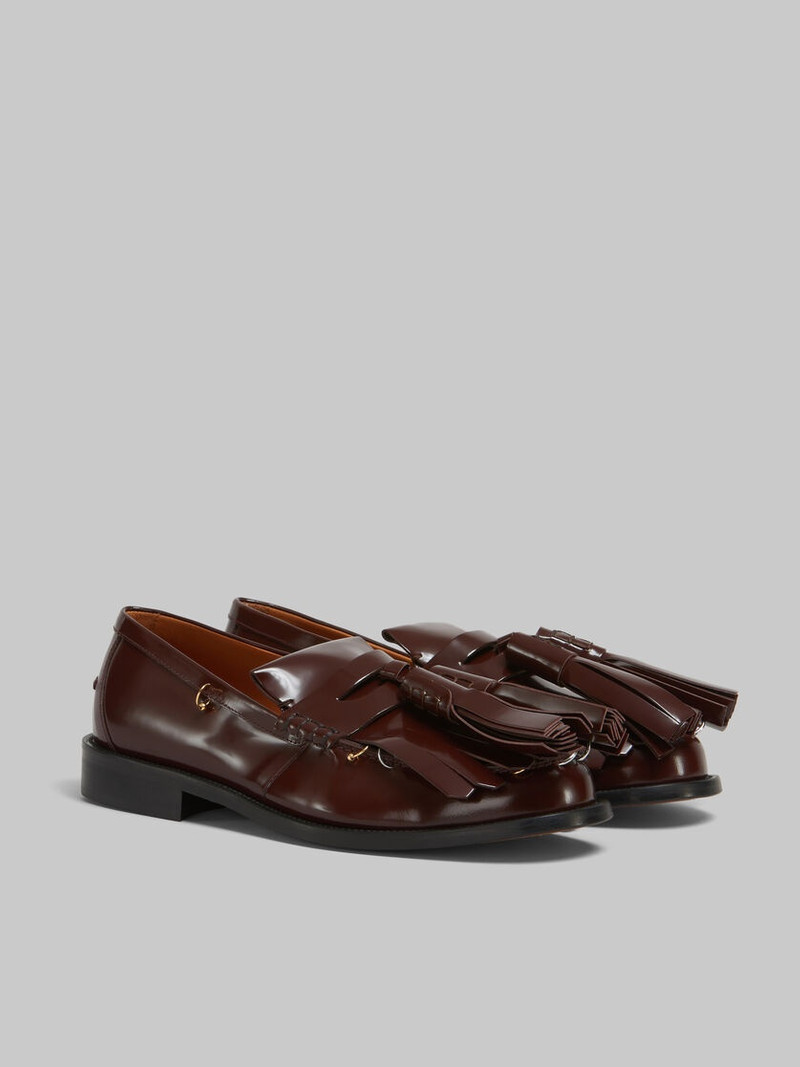 BURGUNDY LEATHER BAMBI LOAFER WITH MAXI TASSELS 2