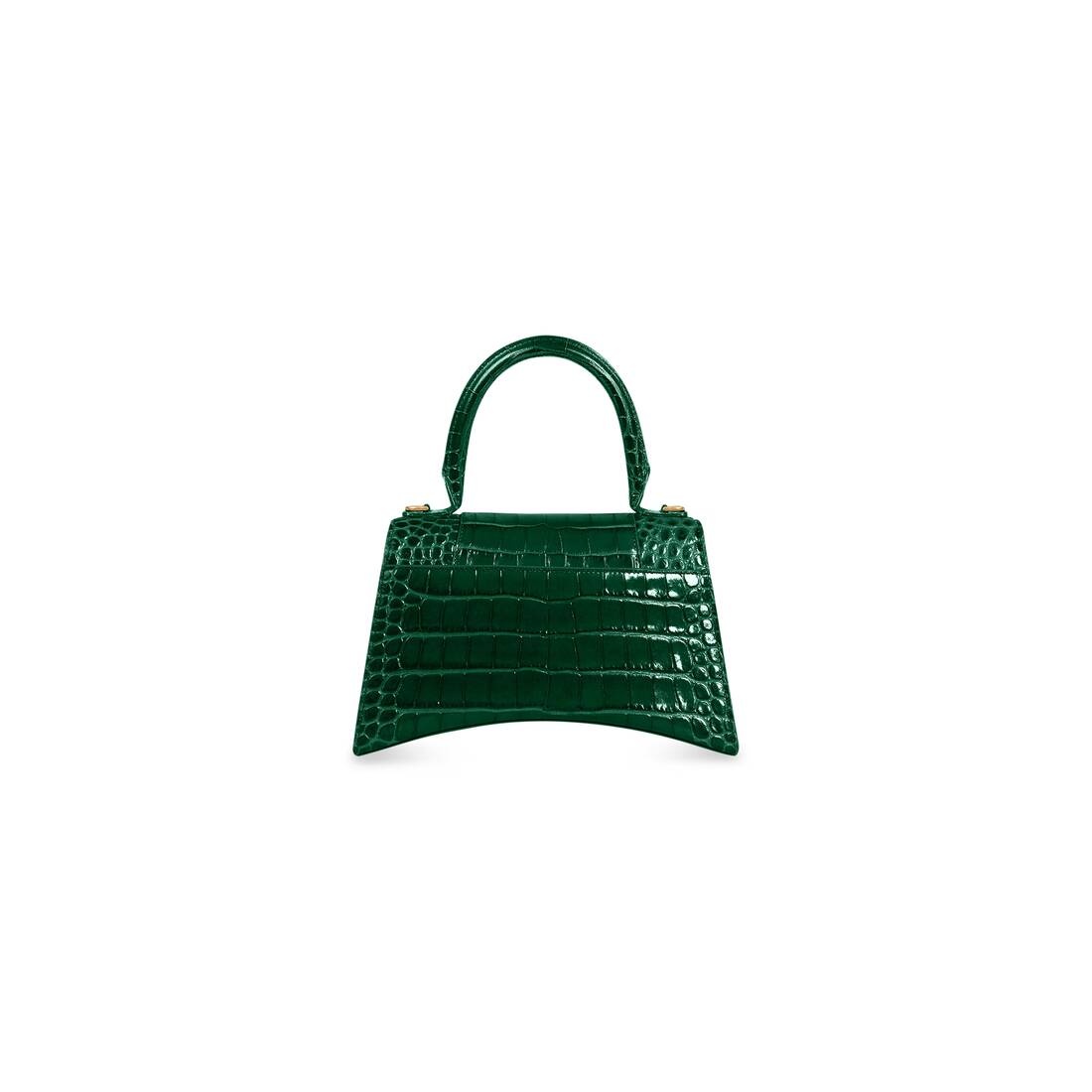 Women's Hourglass Small Handbag Crocodile Embossed in Forest Green - 3