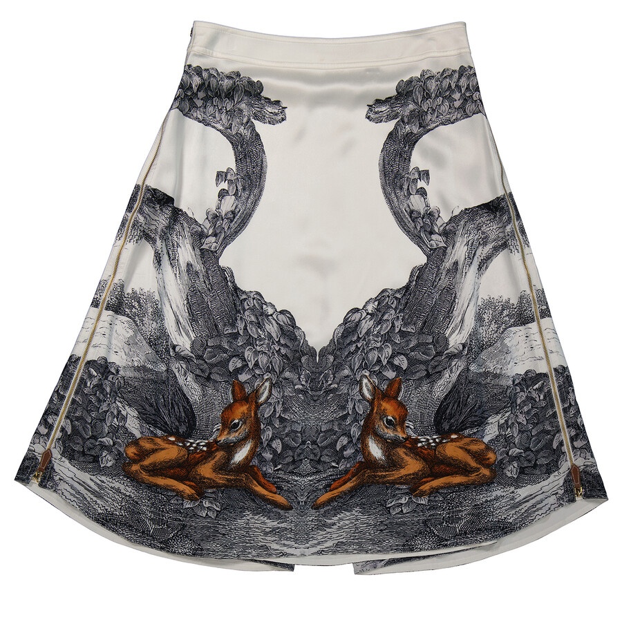 Burberry Ladies Light Walnut Deer Sketch Printed Skirt - 1