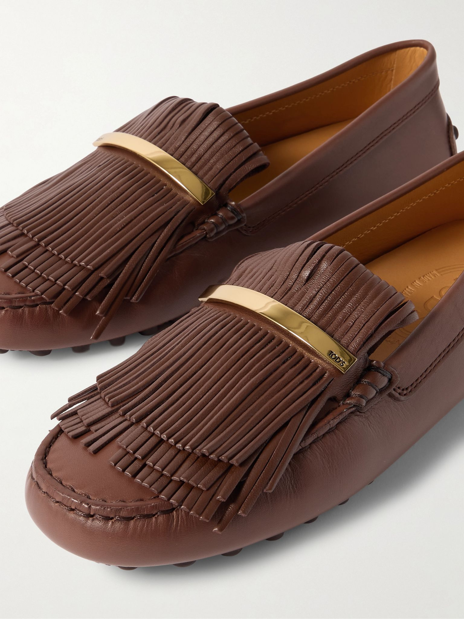 Gommino embellished fringed leather loafers Brown - 4