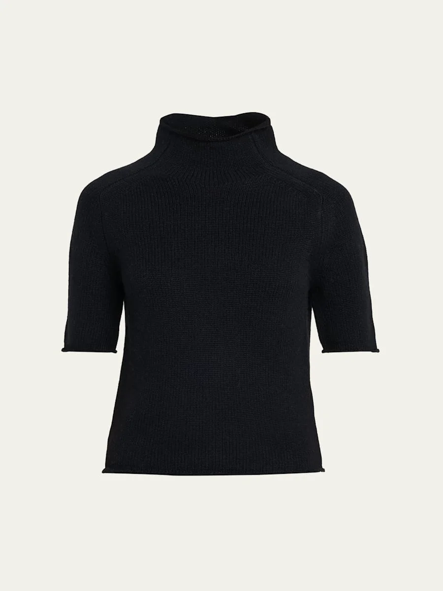 Fride Short-Sleeved Mock-Neck Cashmere Sweater - 1