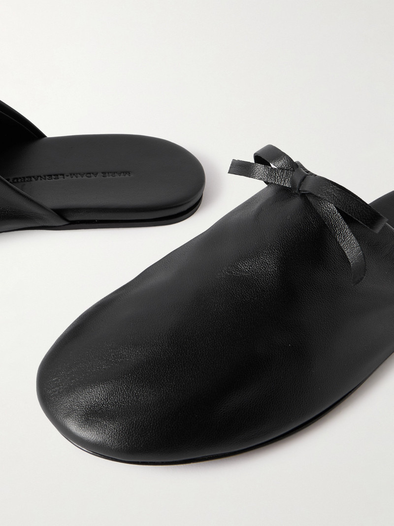 Bow-embellished Leather Slippers 4