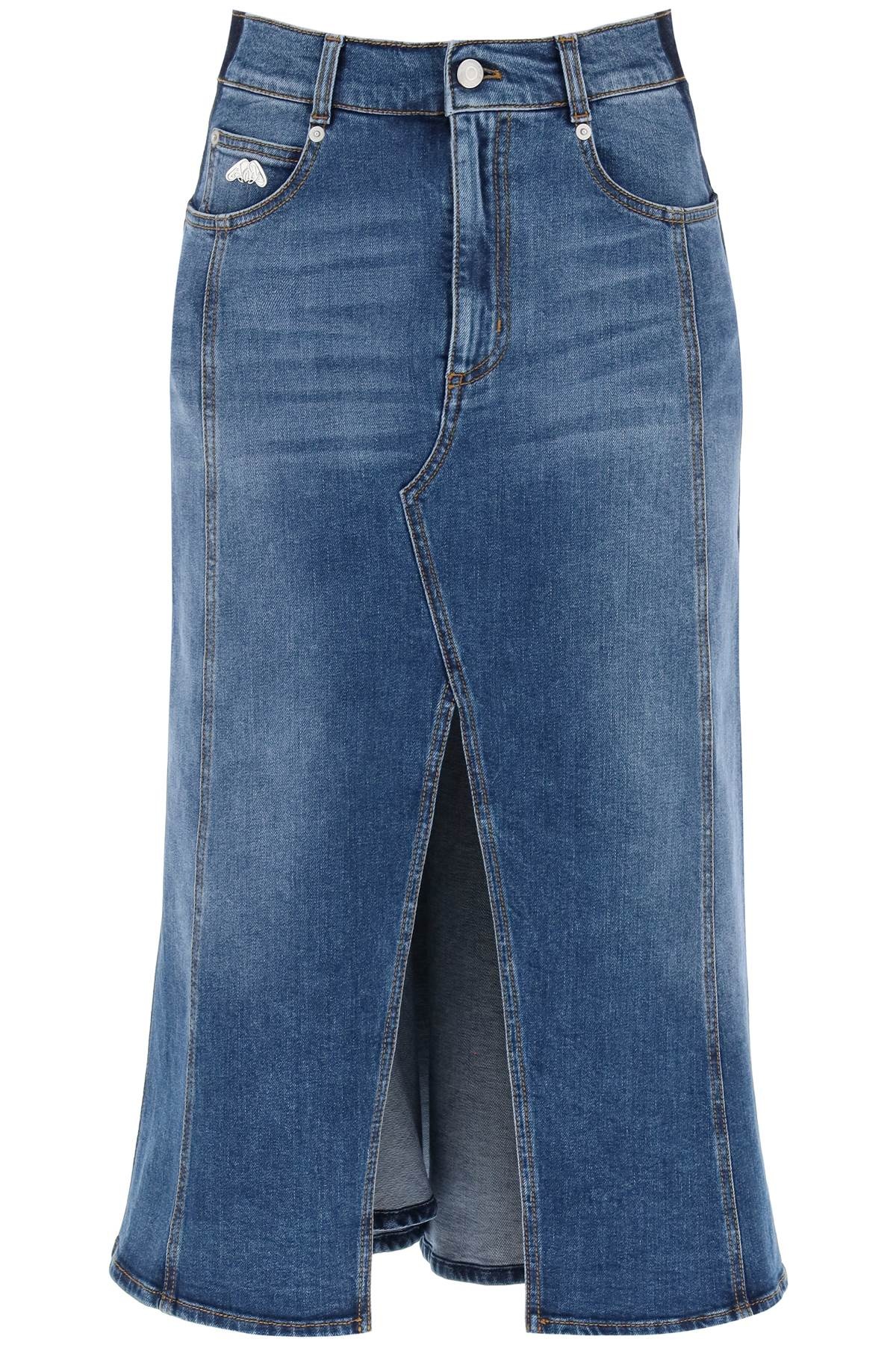 WASHED DENIM MIDI SKIRT - 1