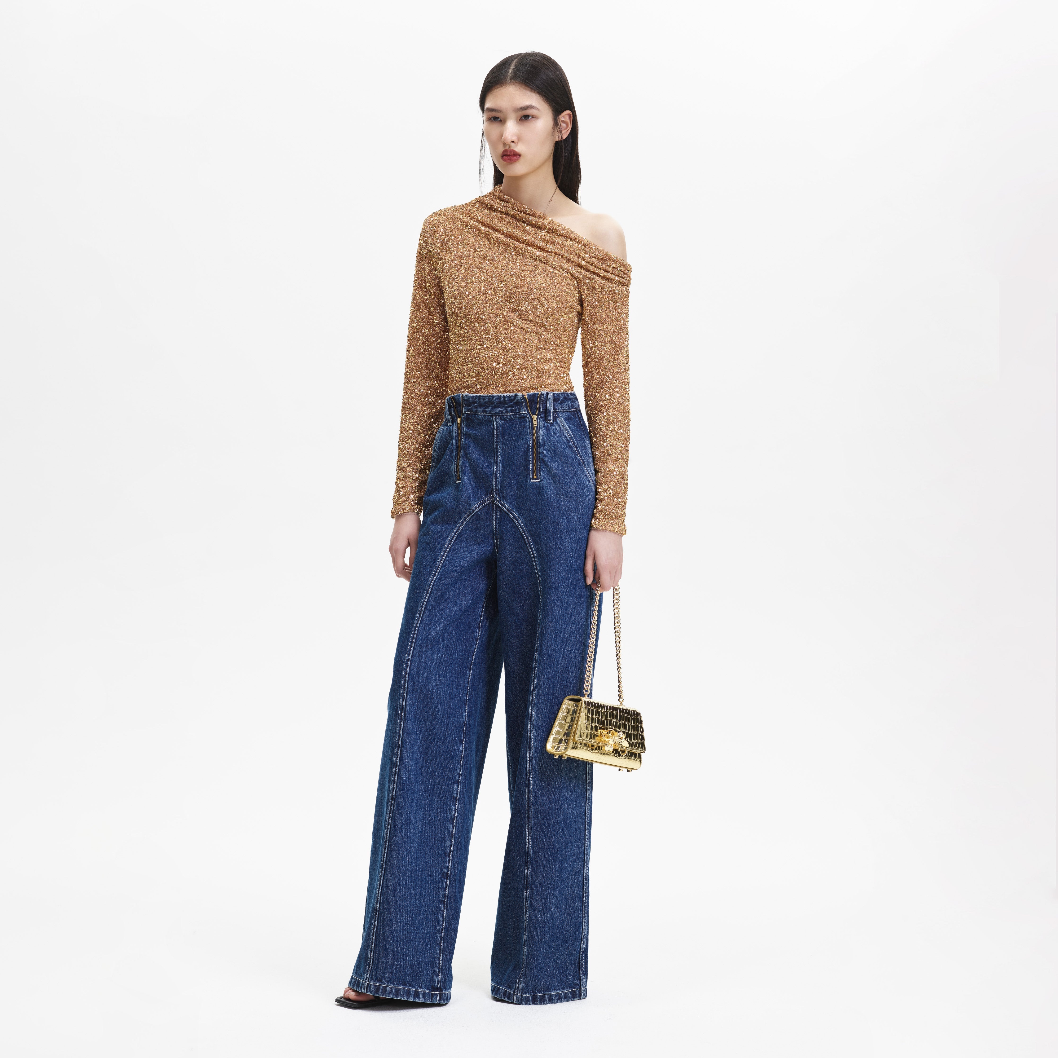 Gold Sequin Asymmetric Top - 2