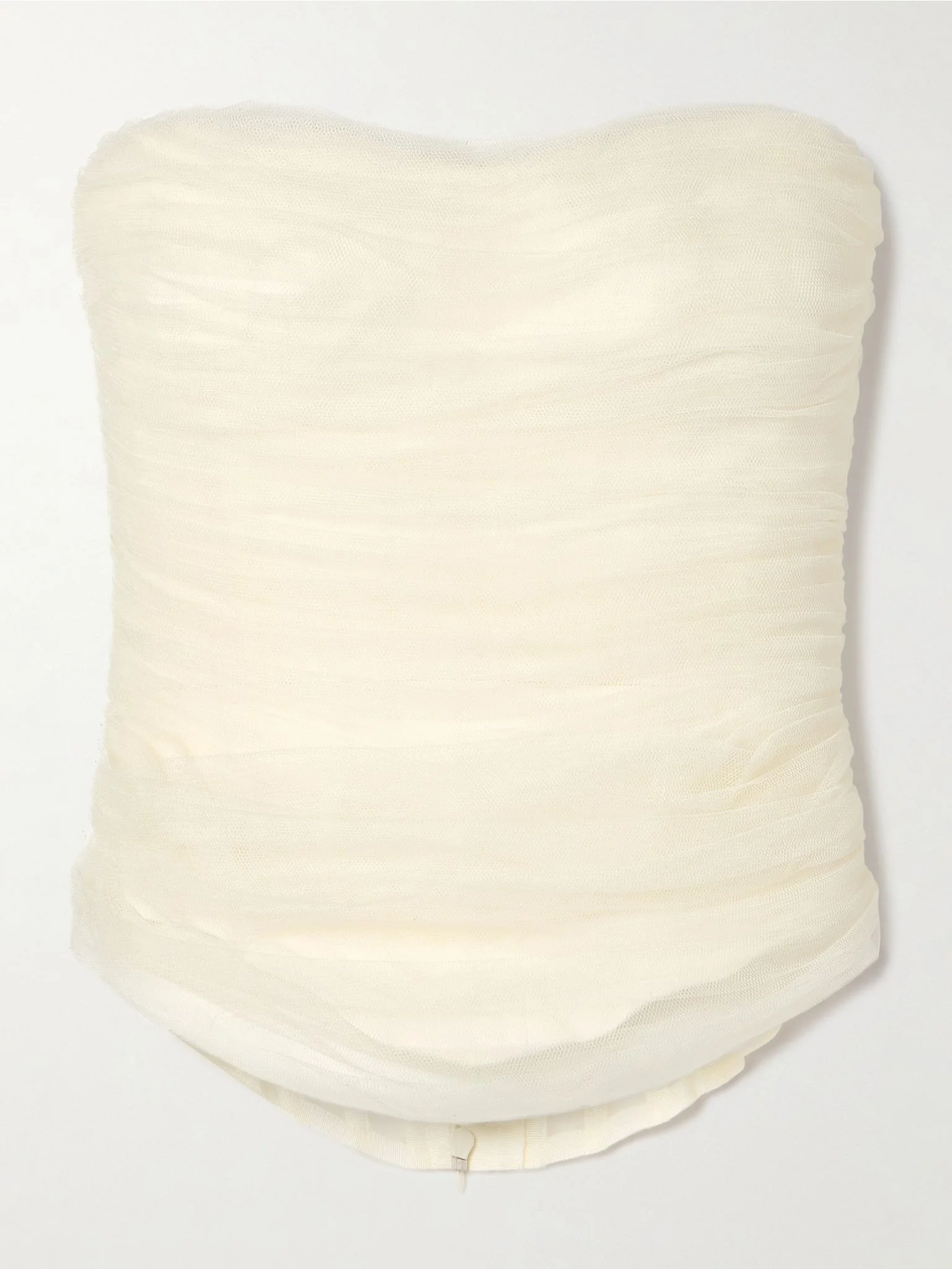 Milo organza and grosgrain-trimmed ruched tulle bustier top Off-white - 1