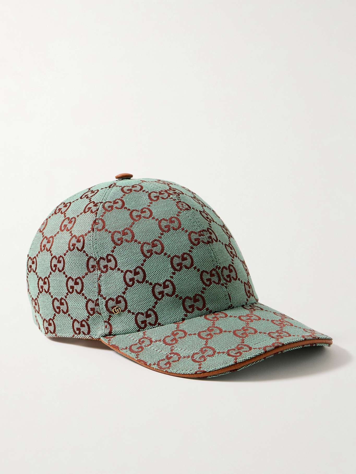 Leather-trimmed cotton-blend canvas-jacquard baseball cap - 1