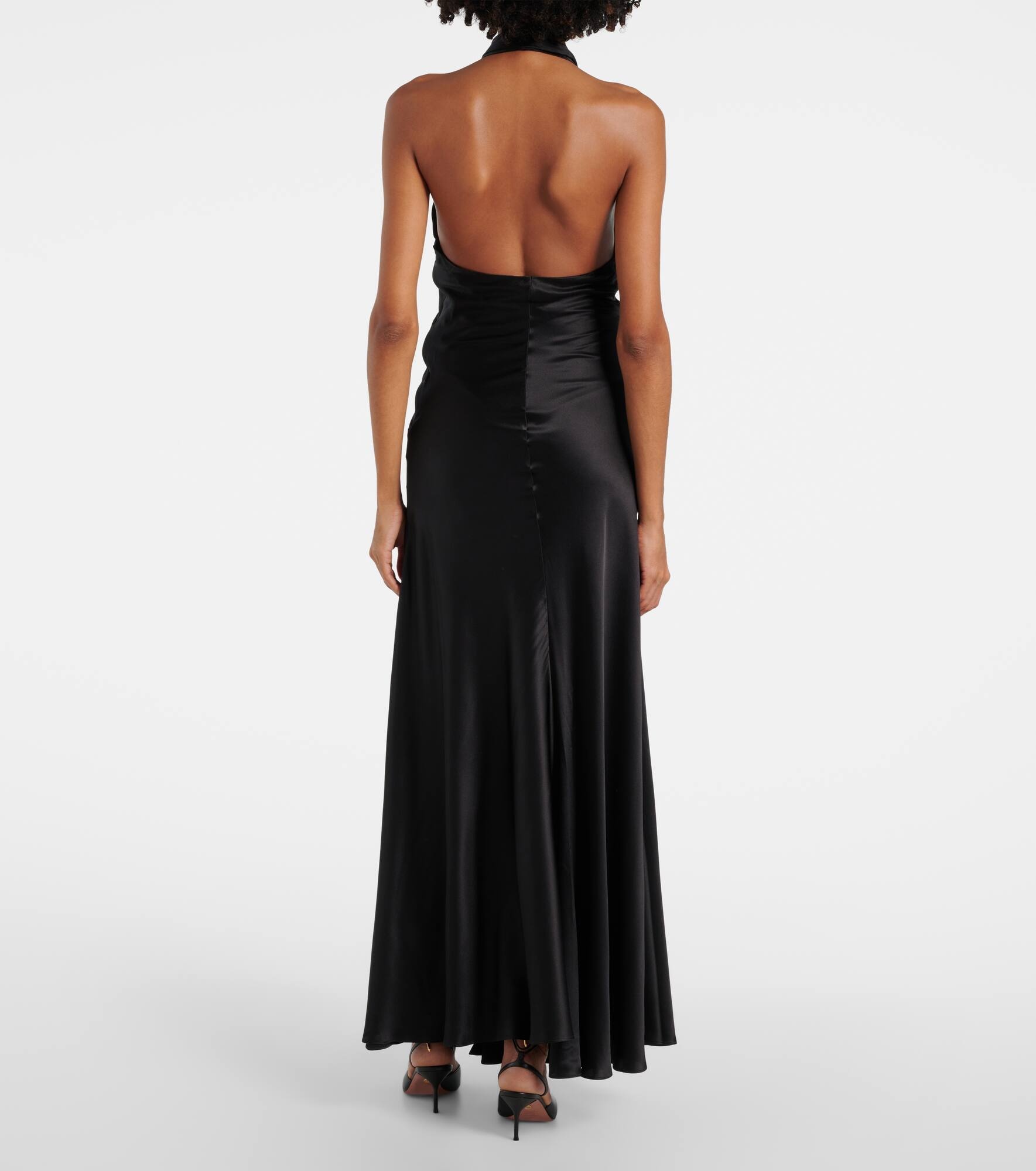 Floral-appliqué silk satin midi dress - 3
