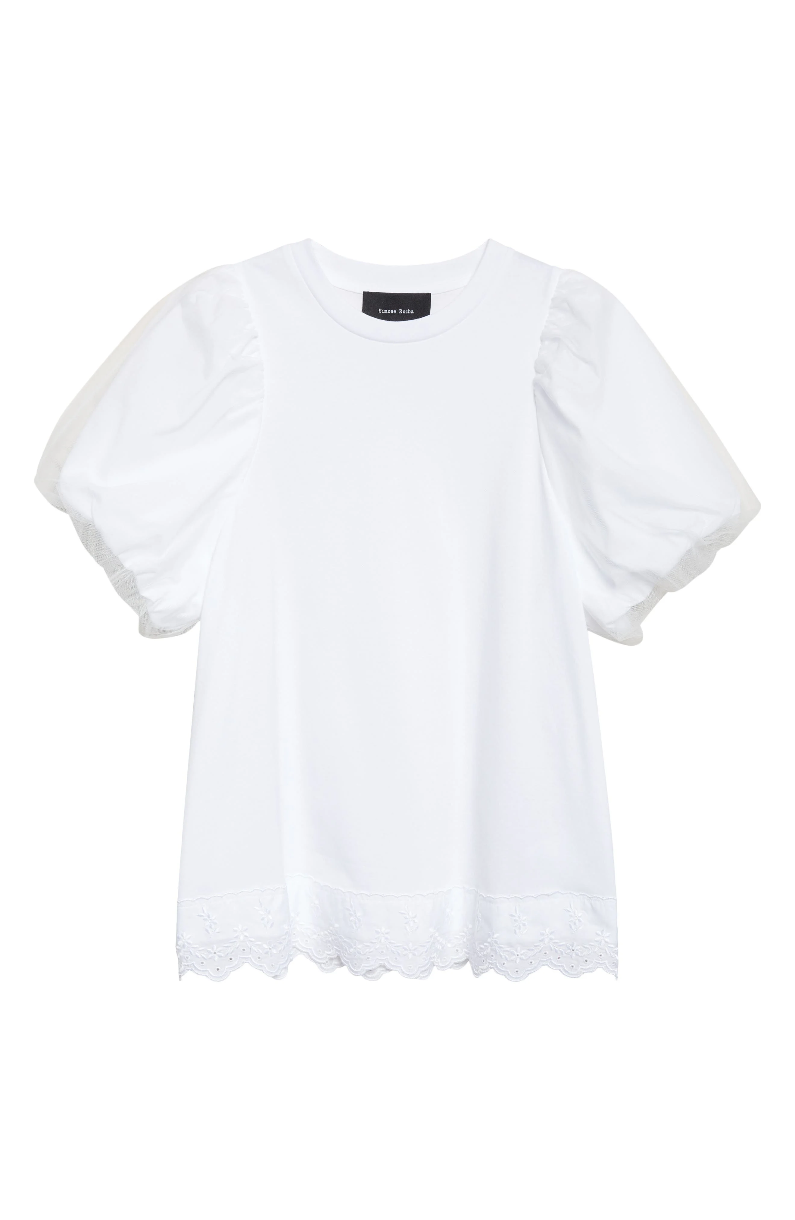 Simone Rocha Eyelet Trim Puff Sleeve Knit Top in White at Nordstrom - 1
