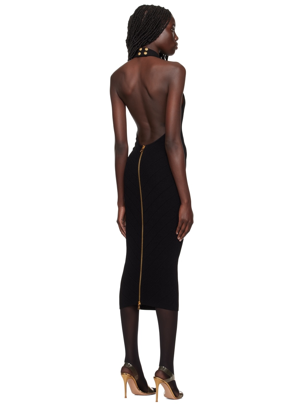 Black Halter Midi Dress - 3