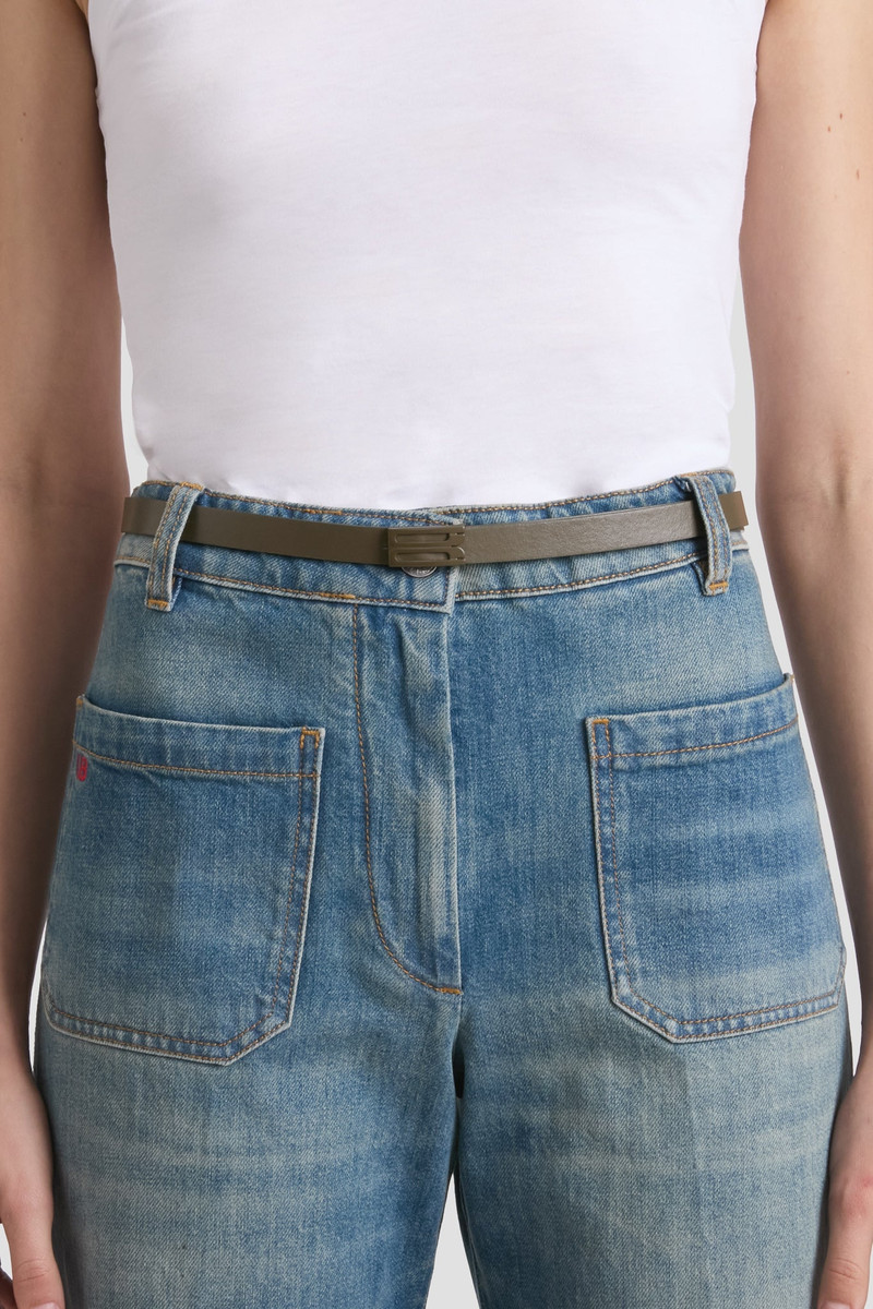 Victoria Beckham Tonal Micro Frame Belt In Dark Khaki Smooth Leather outlook