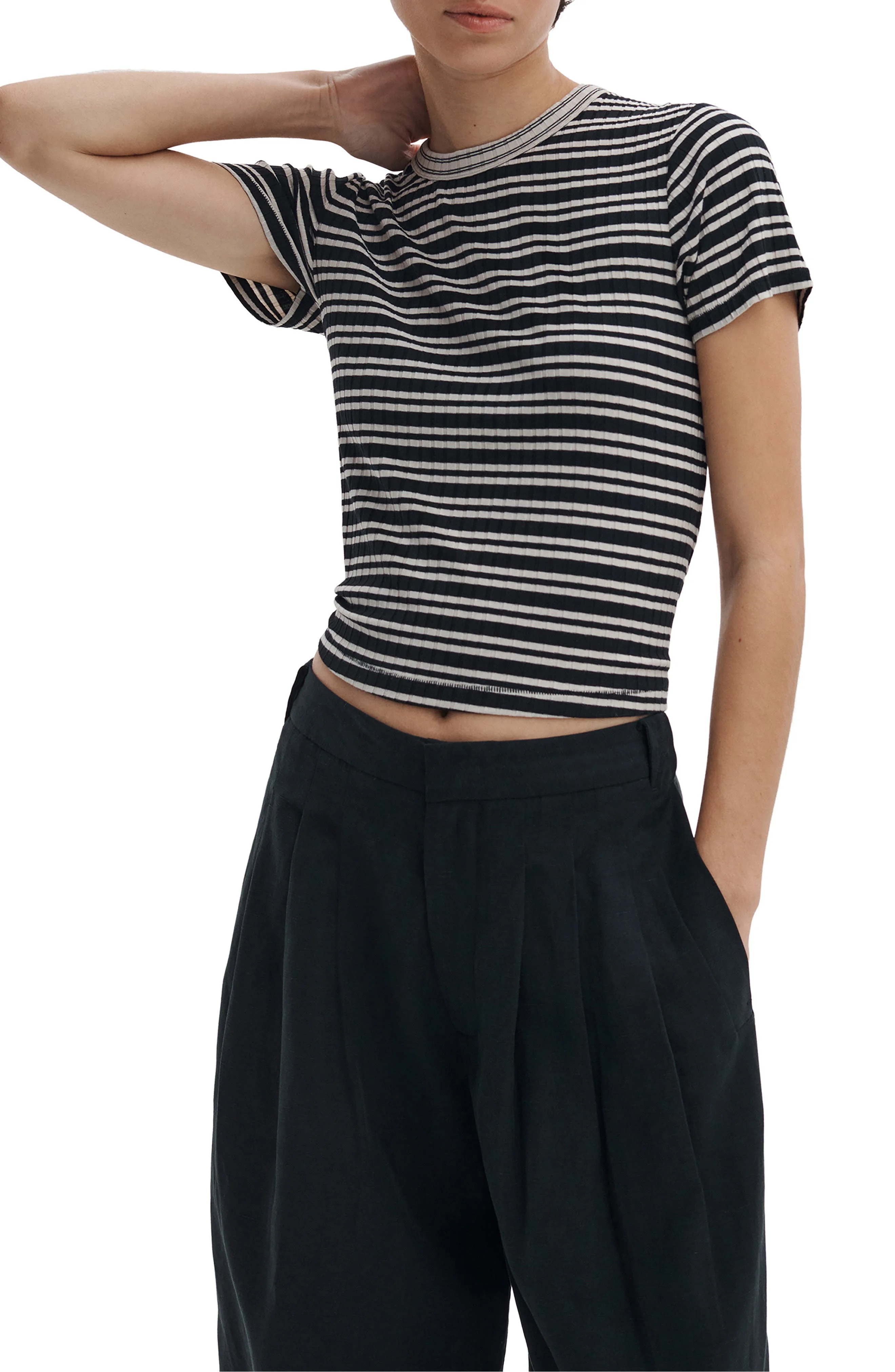 rag & bone Luca Rib Stripe T-Shirt in Ivory/black Multi at Nordstrom - 1