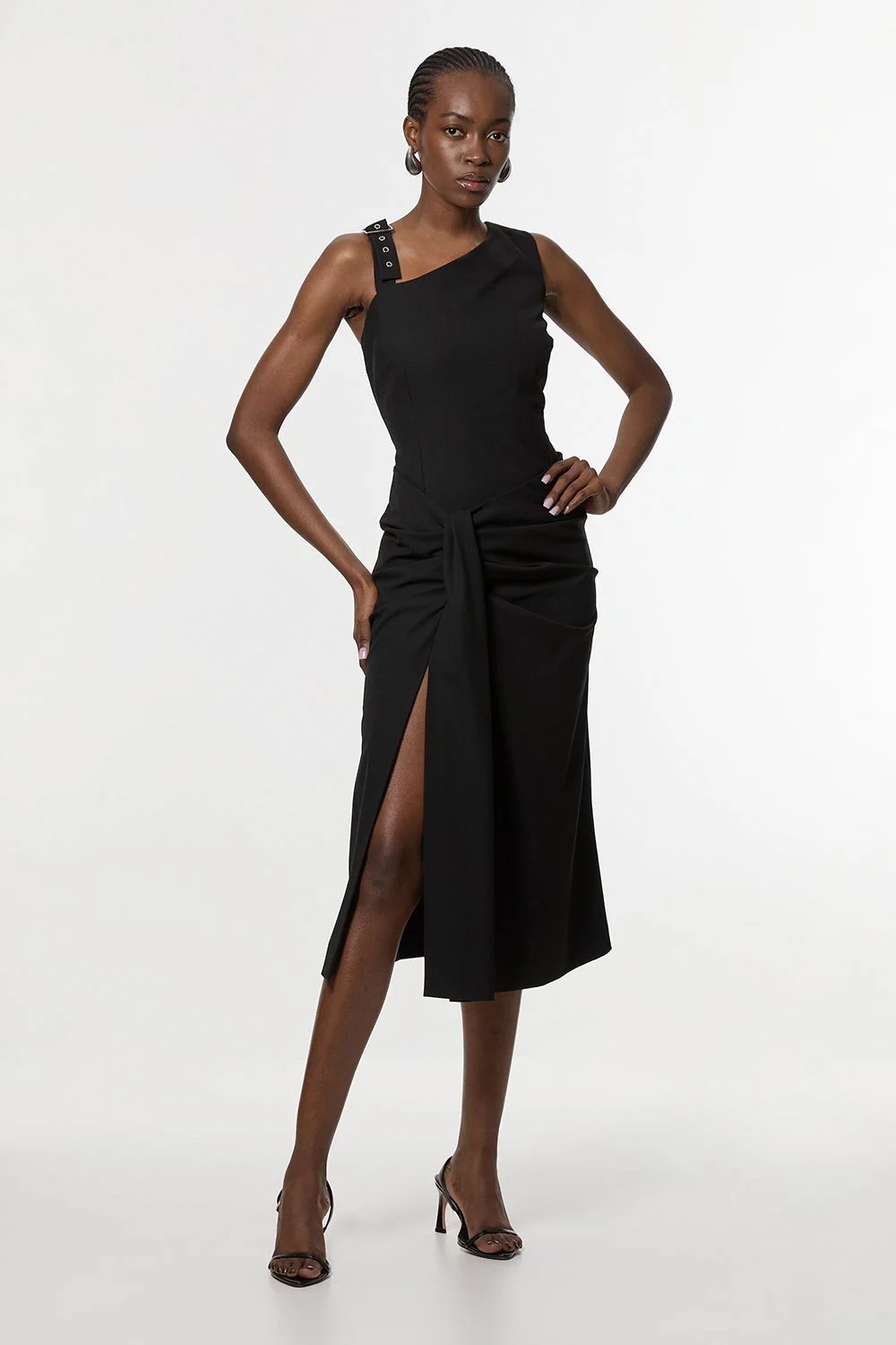 Tailored Asymmetric Neck Strappy Detail Dress - 1