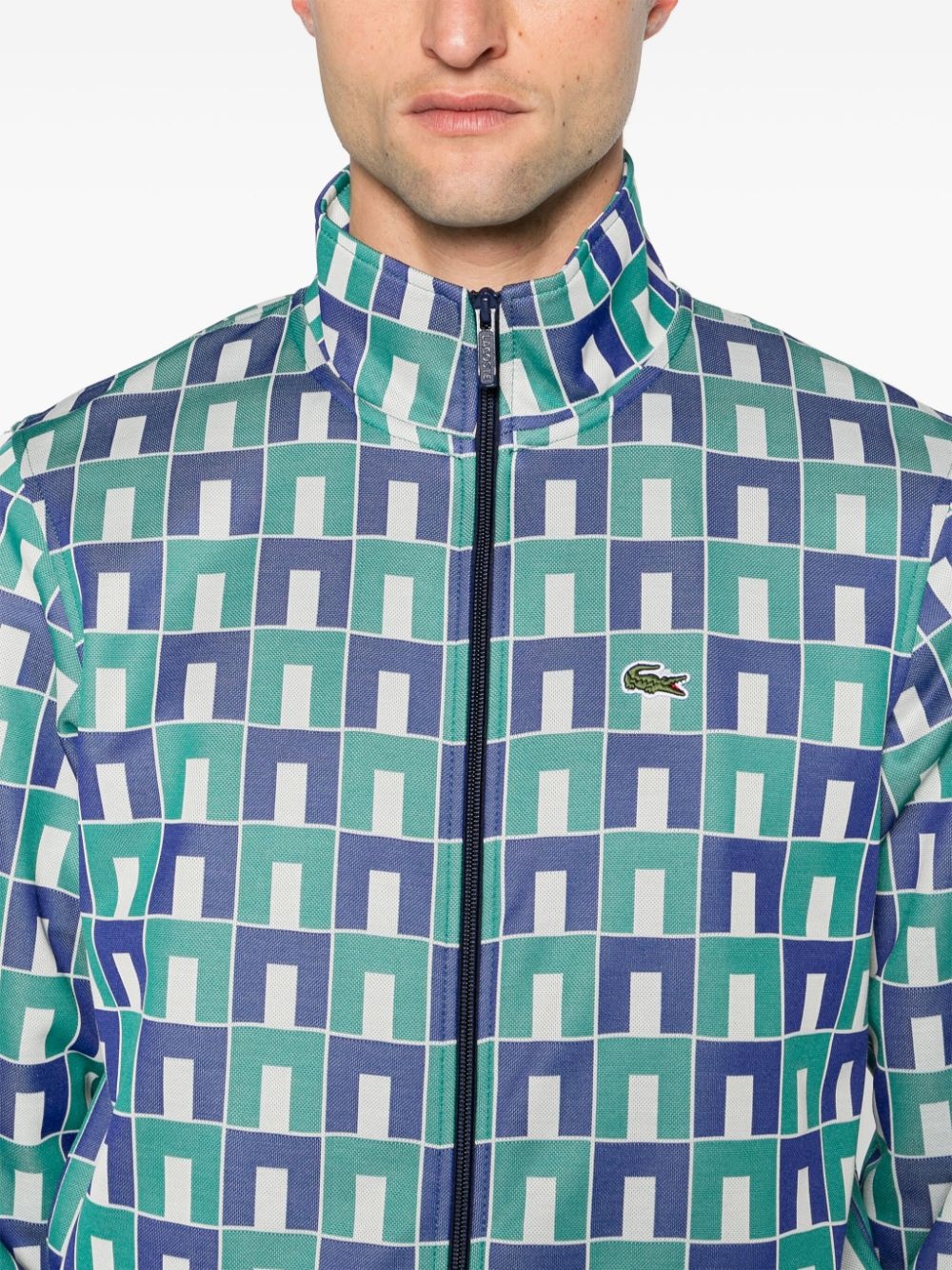 geometric-jacquard zip-up sweatshirt - 6