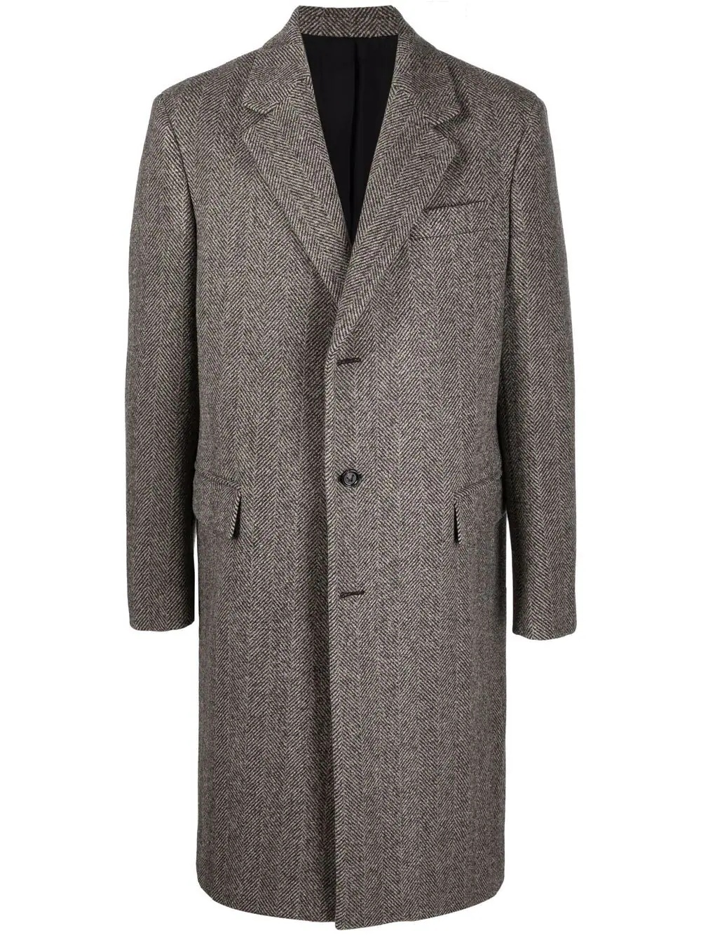 herringbone-pattern single-breasted coat - 1