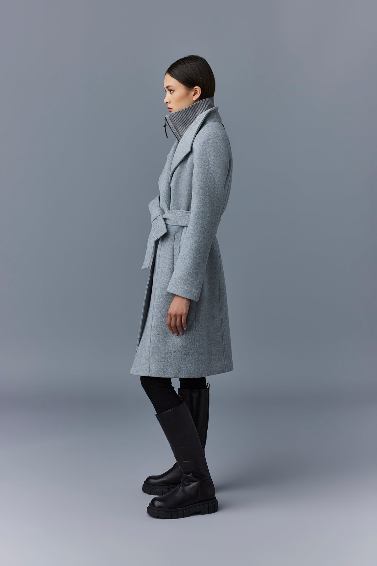 NORITA 2-in-1 double face wool coat with sash - 3