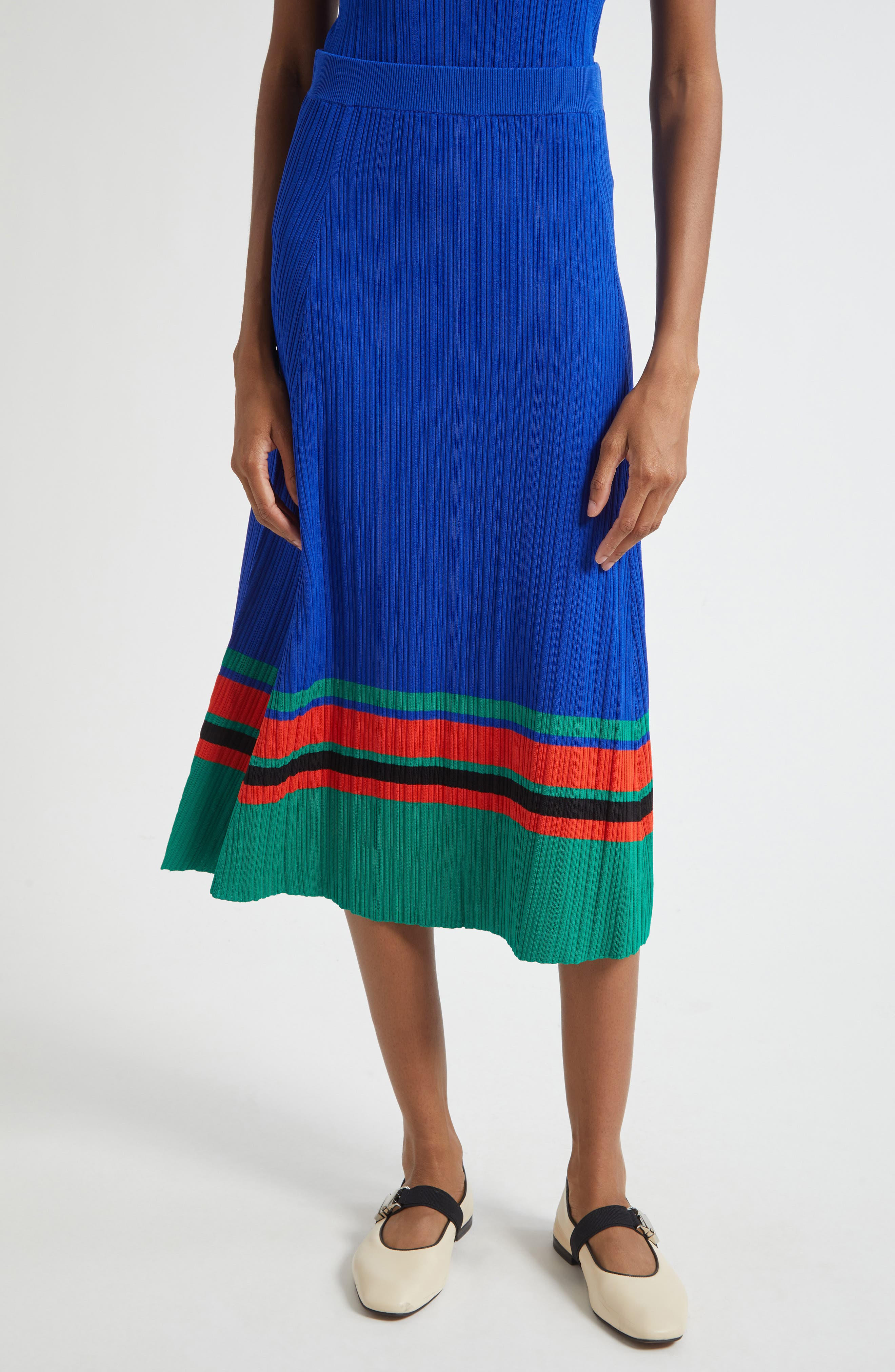 Wales Bonner Island Rib Knit Midi Skirt in Blue at Nordstrom - 1