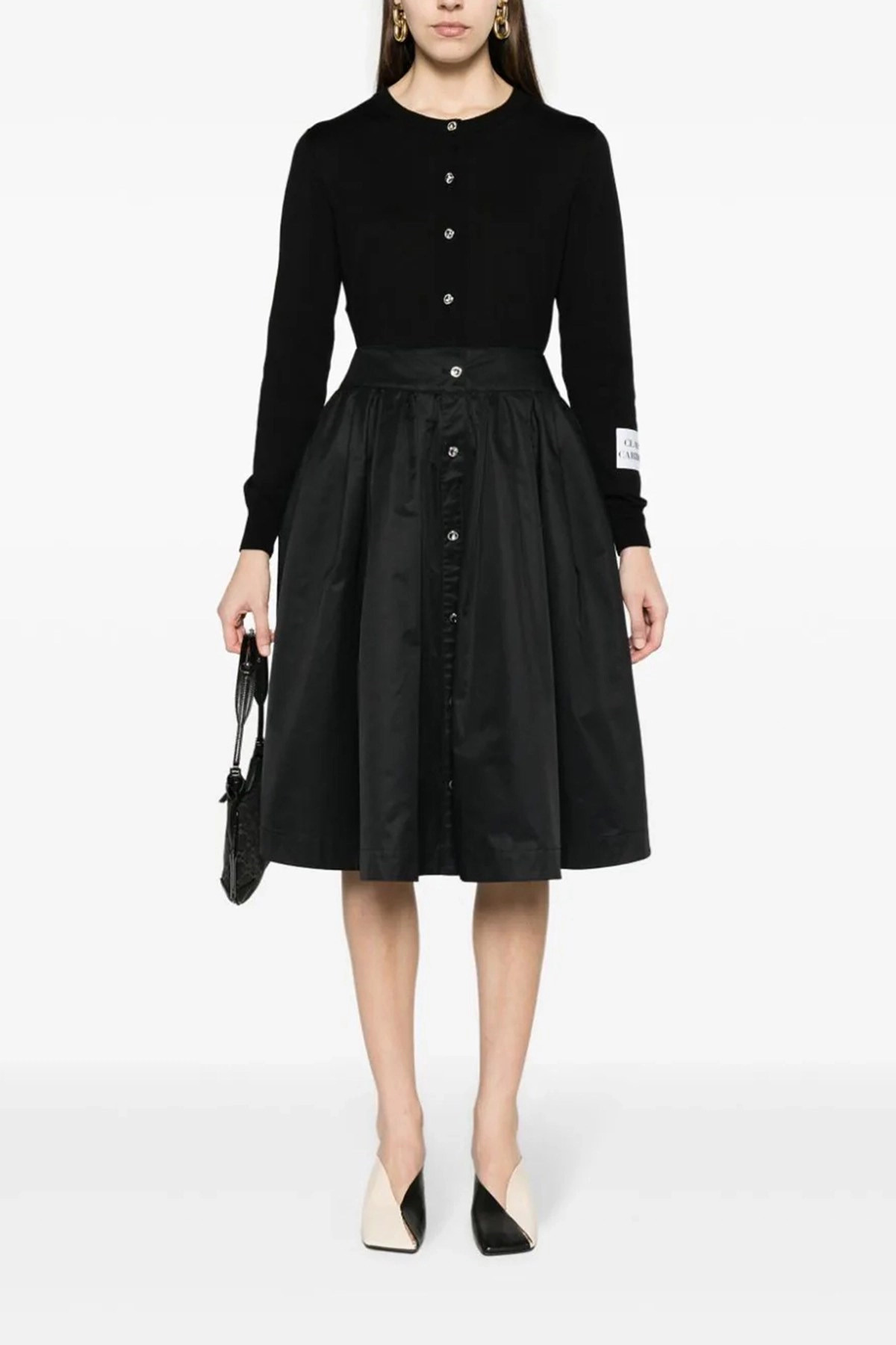 Jewel button nylon blend skirt - 2