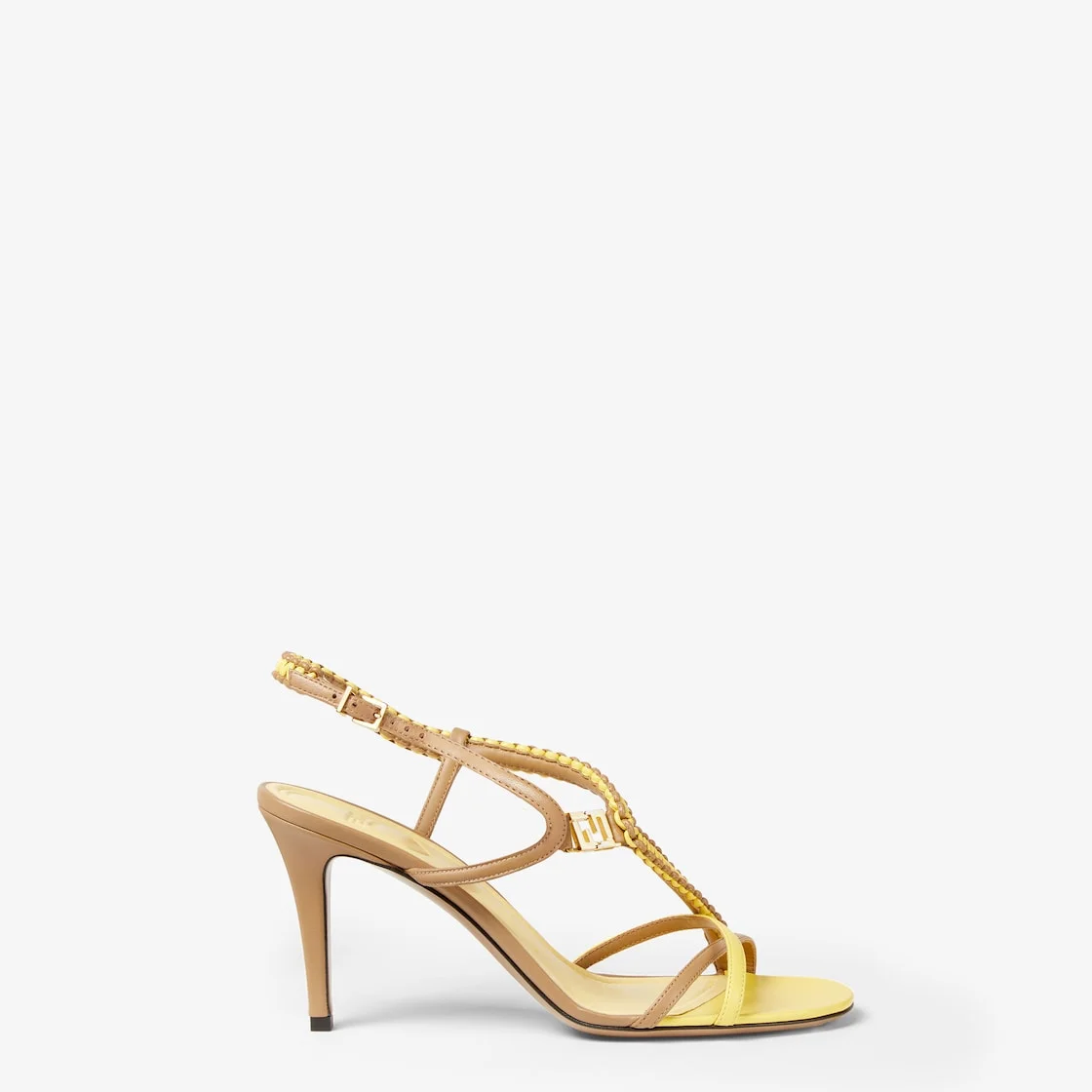 Fendi FFold Brown and yellow nappa leather high-heeled sandals - 1