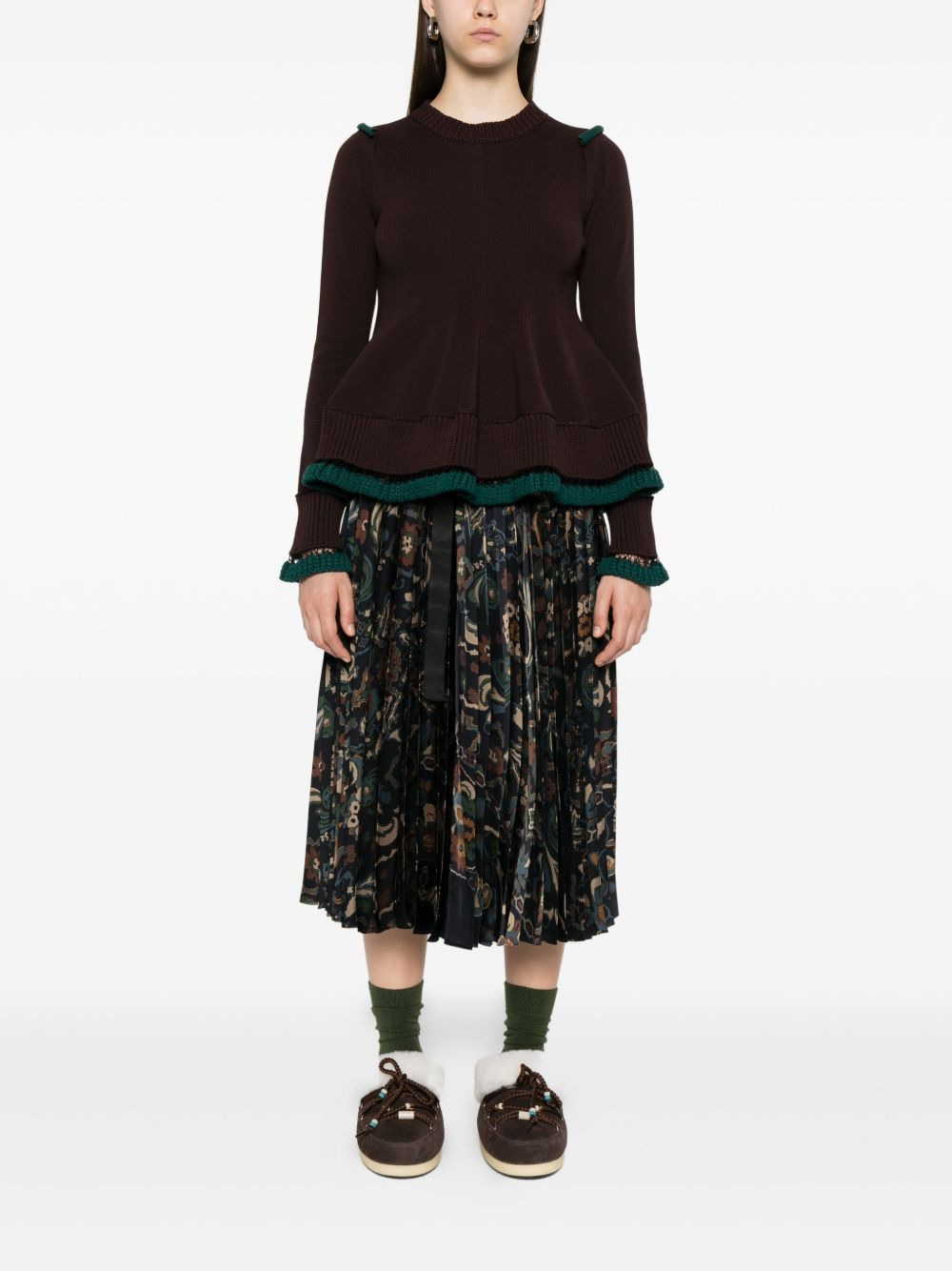 ruffled trim wool jumper - 2