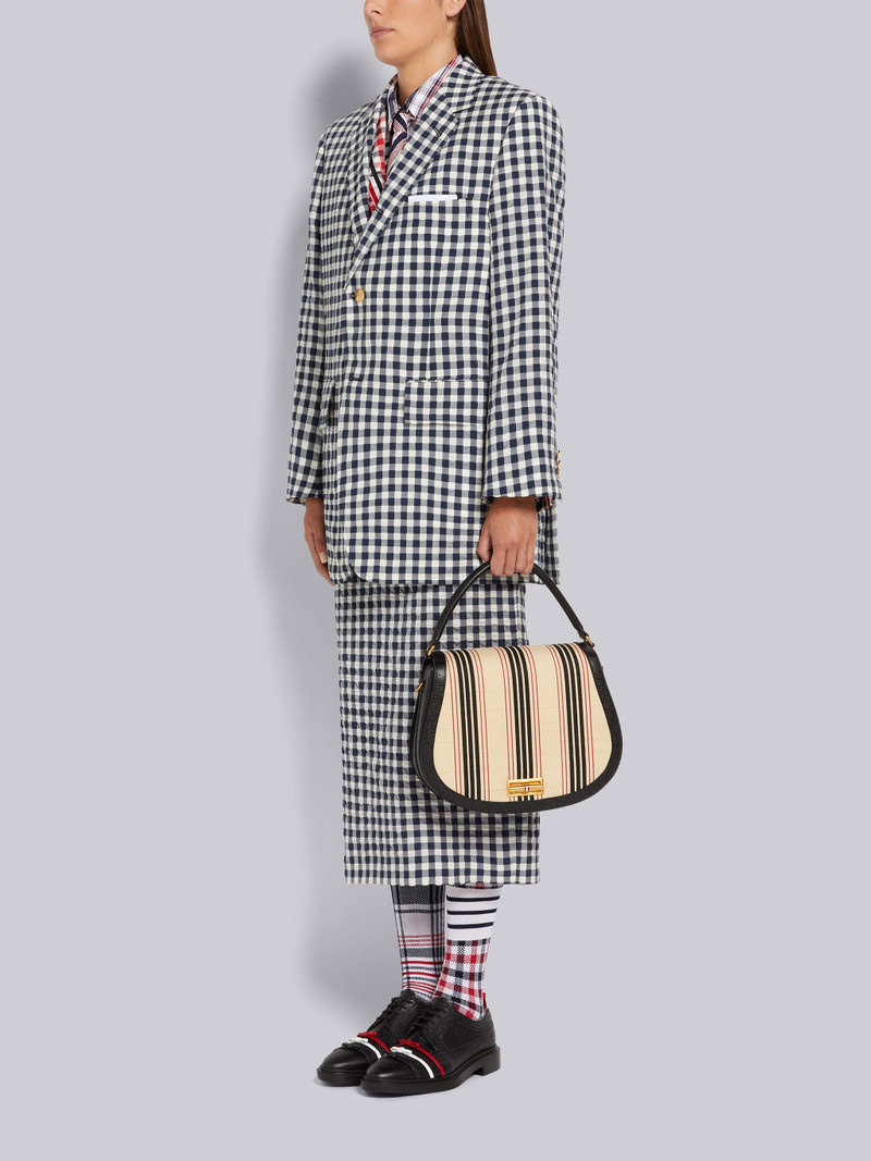 Multicolor Horse Hair Contrast Leather Frame Stripe Strap Enamel Lock Large Saddle Shoulder Bag 6