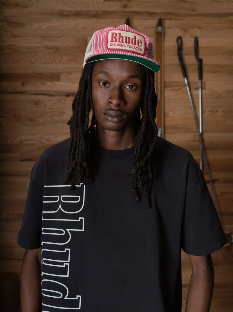 Rhude RED STRIPED TOBACCO TRUCKER HAT outlook