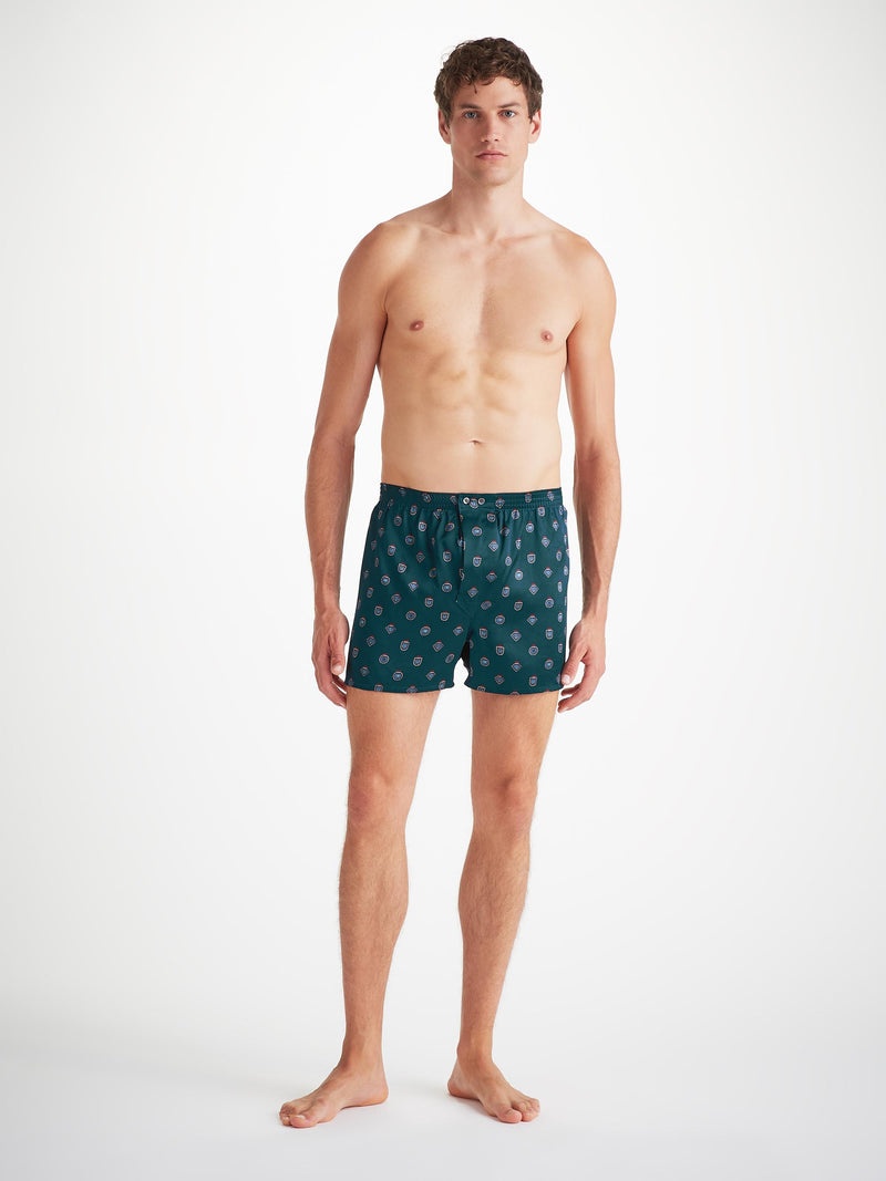 Men's Classic Fit Boxers Silk Satin Green Badge Print - 5