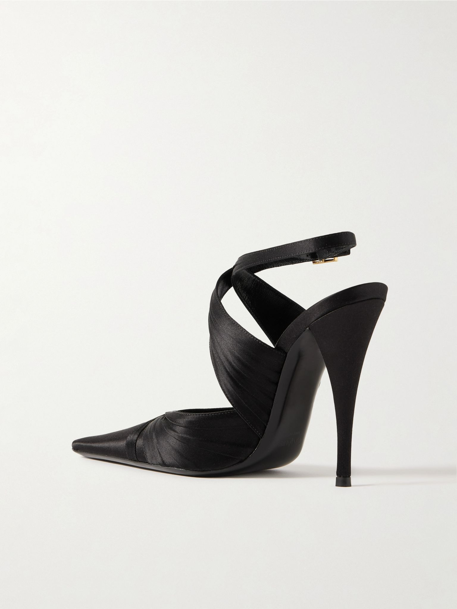 Véronique crystal-embellished pleated satin pumps Black - 3