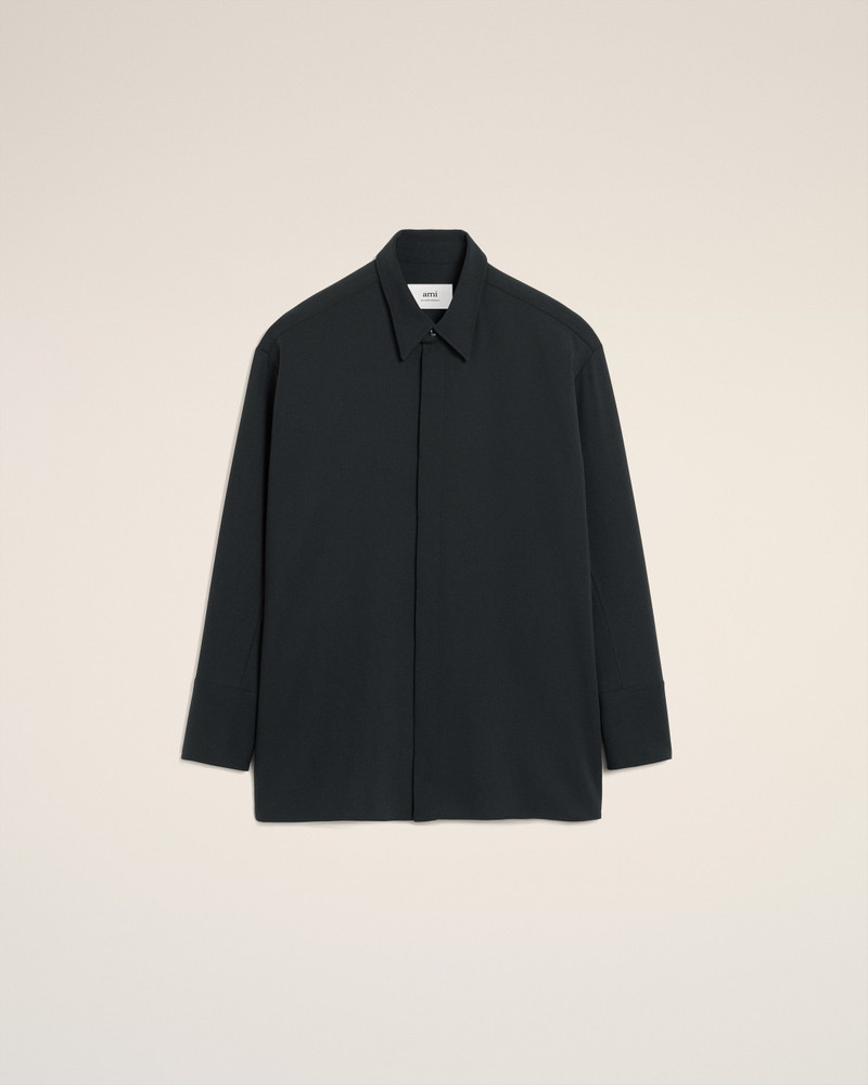 BLACK WOOL LONG OVERSIZED SIDE SLITS SHIRT 1