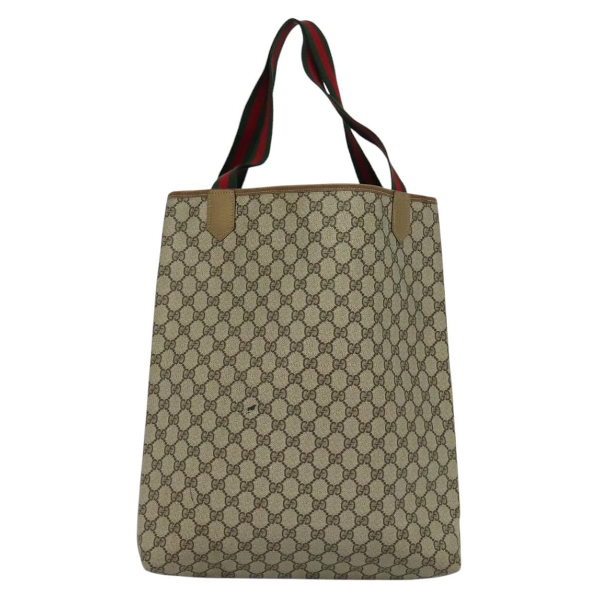 GUCCI GG Supreme Web Sherry Line Tote Bag Pvc Beige Red Green - 2