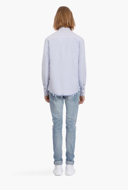 White cotton shirt with blue pinstripes - 3