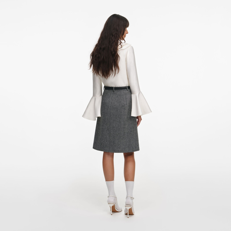 self-portrait Grey Herringbone Midi Skirt outlook
