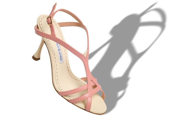 Manolo Blahnik Cream and Coral Nappa Leather Strappy Sandals outlook
