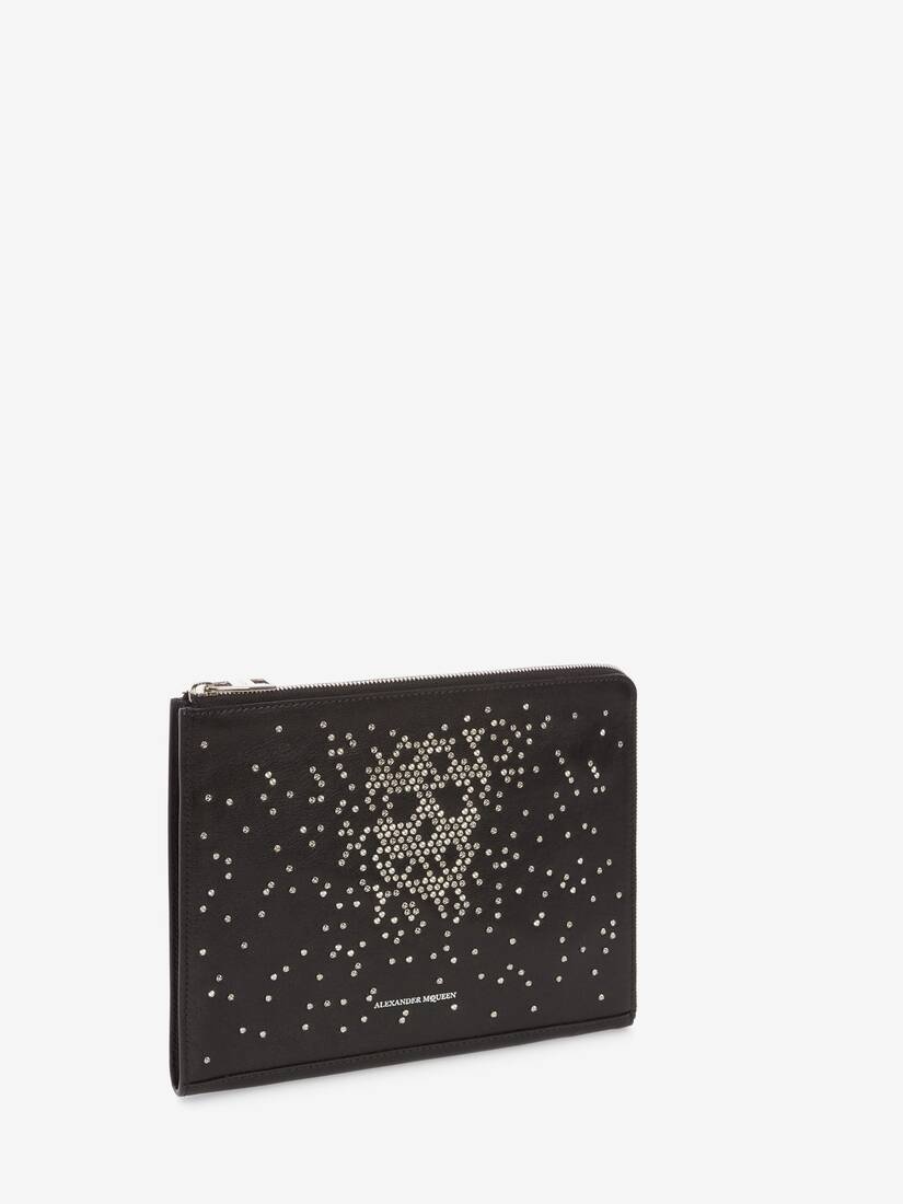 Studded Small Zip Leather Document Holder in Black - 2